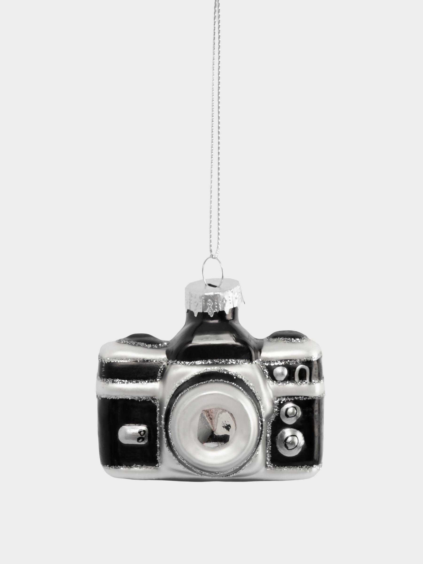 Игрушка елочная, 7х5 см, стекло, черно-белая, Фотоаппарат, New year