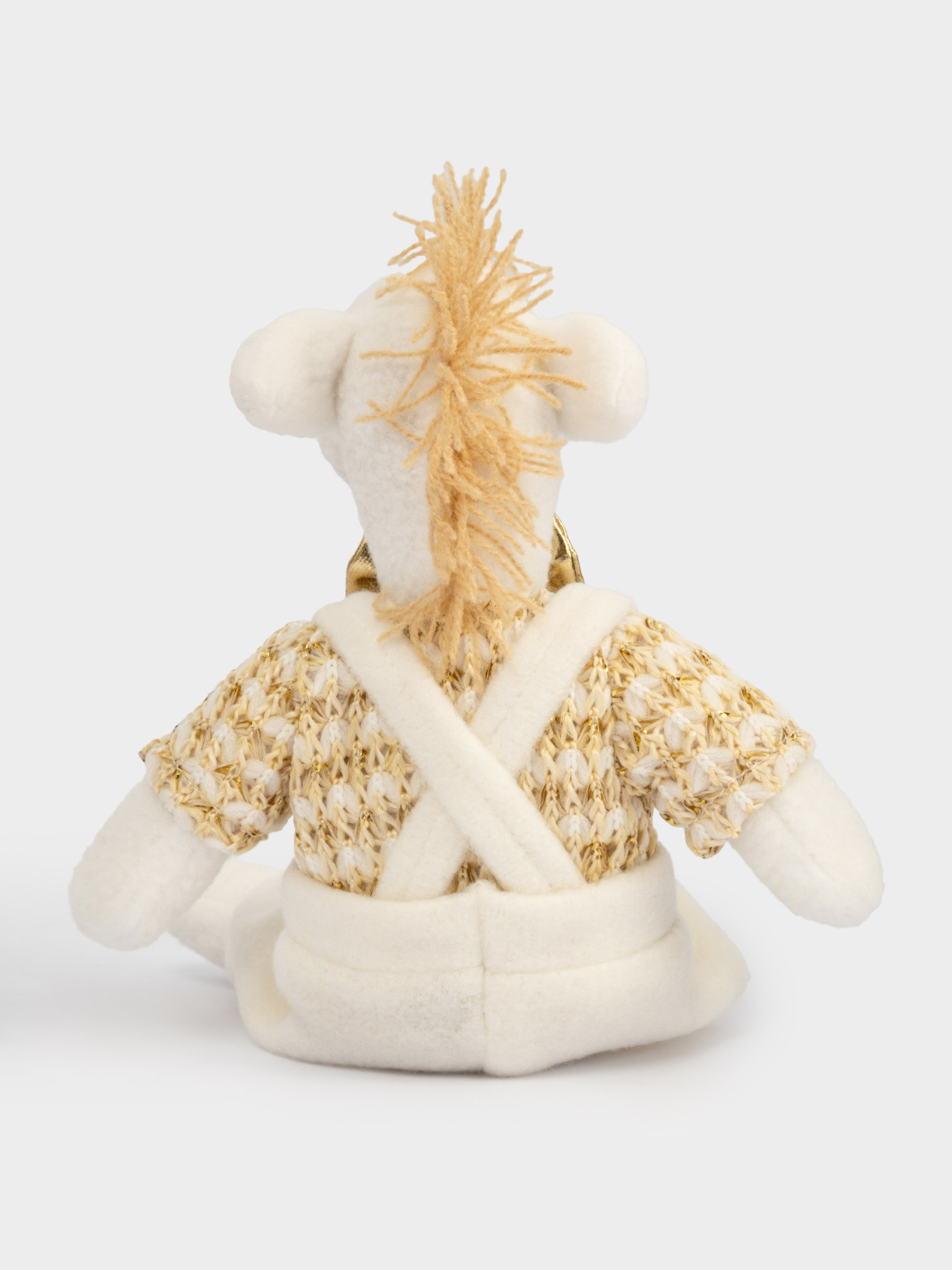 Игрушка, 23 см, мягкая, полиэстер, бело-золотистая, Конь в комбинезоне, New year