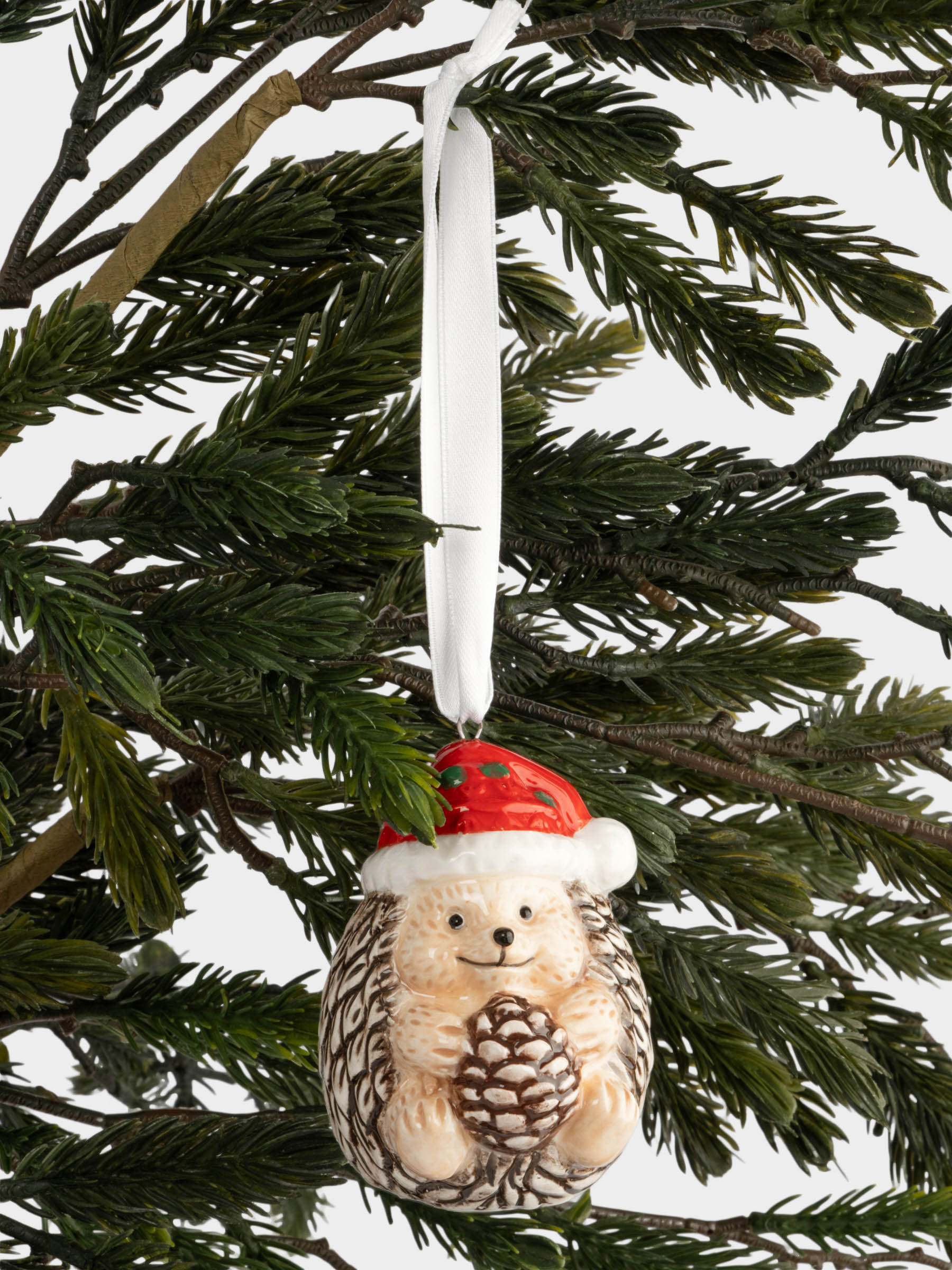 Игрушка елочная, 8 см, керамика, коричневая, Еж с шишкой, New year