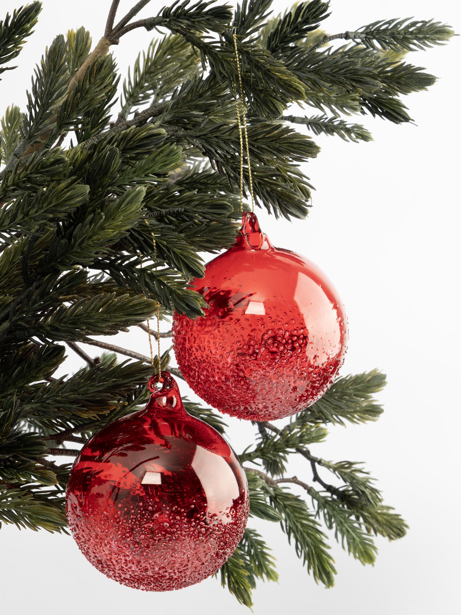 Игрушка елочная, 2 шт, 8 см, стекло, красная, Шар с изморозью, New year