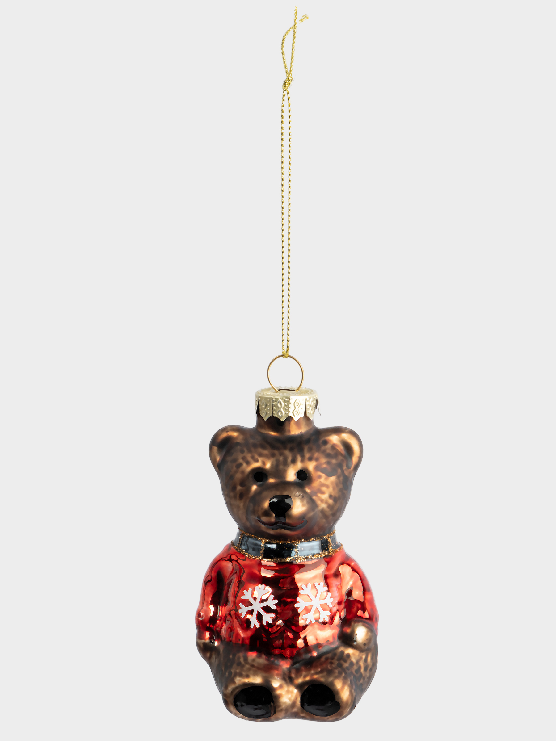 Игрушка елочная, 5х10 см, стекло, коричневая, Мишка в свитере, New year