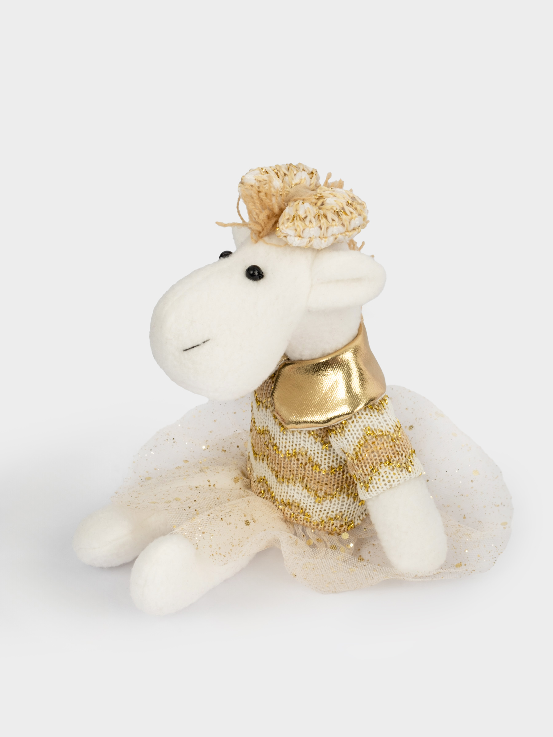 Игрушка, 23 см, мягкая, полиэстер, бело-золотистая, Лошадь в платье, New year