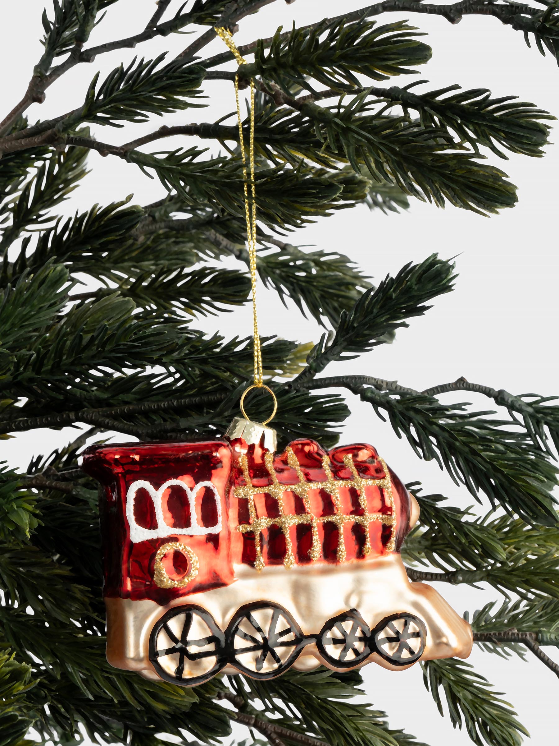 Игрушка елочная, 10 см, стекло, красная, Паровоз, New year