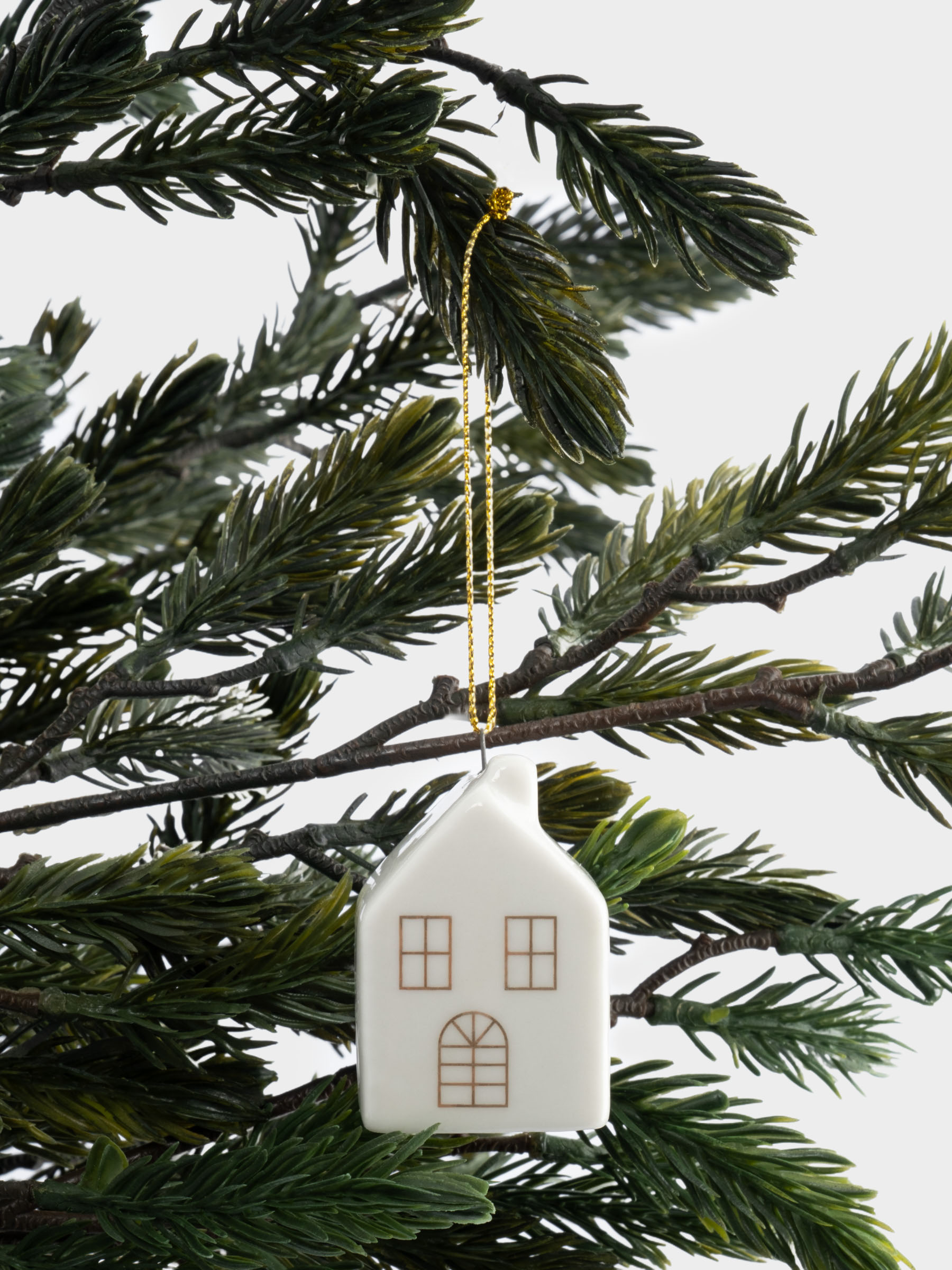 Игрушка елочная, 6 см, фарфор P, бело-золотистая, Дом, New year