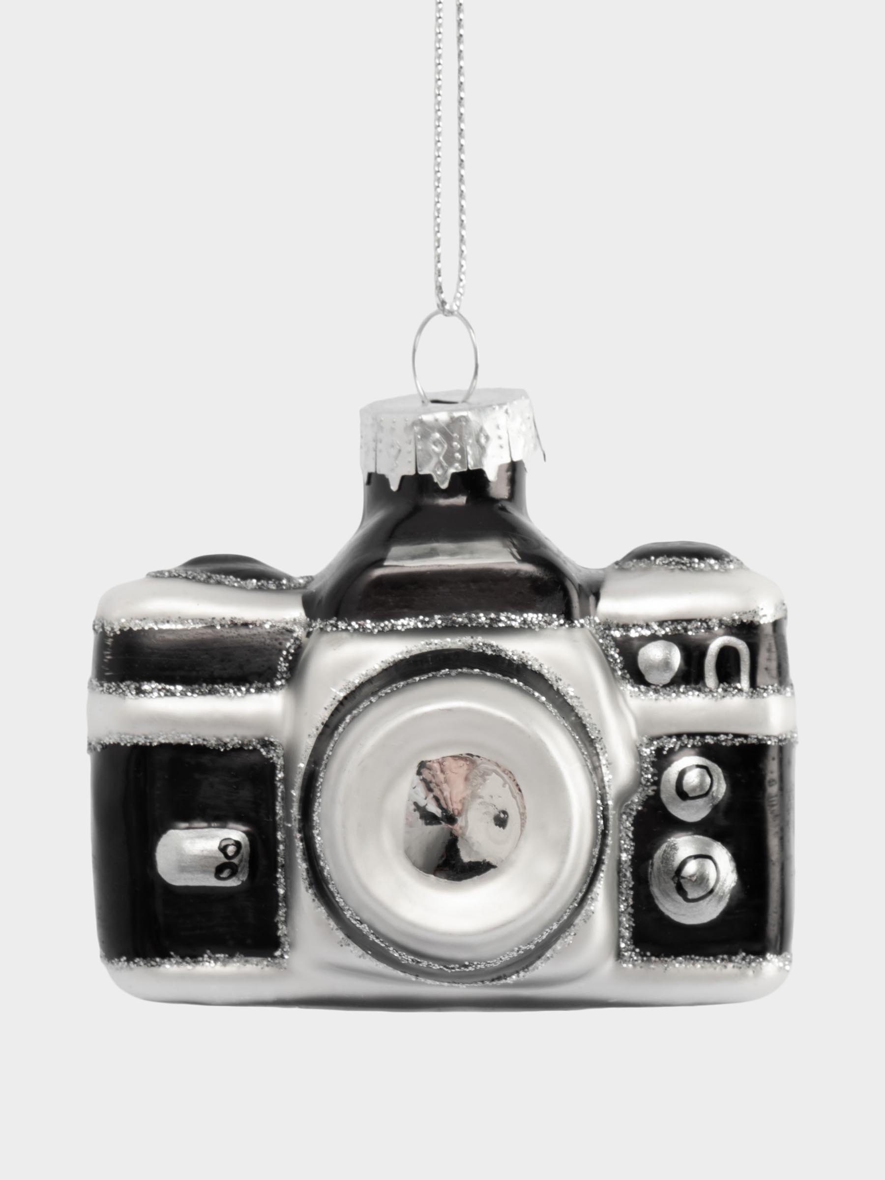 Игрушка елочная, 7х5 см, стекло, черно-белая, Фотоаппарат, New year