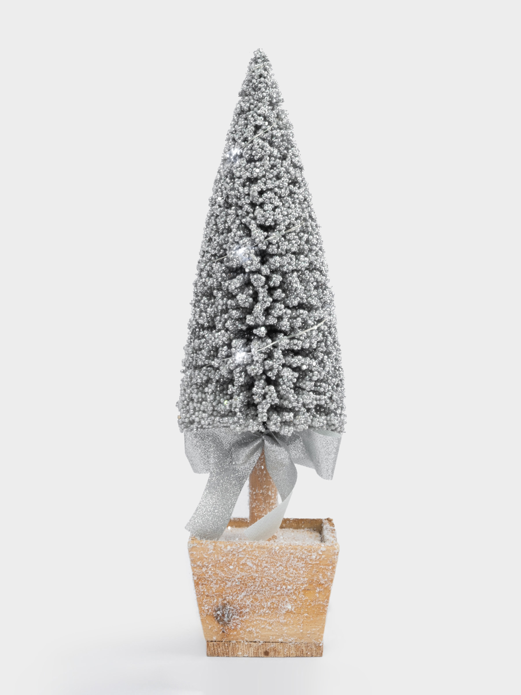 Ель искусственная, 42 см, с подсветкой, в горшке, пластик/дерево, серебристая, Interior silver