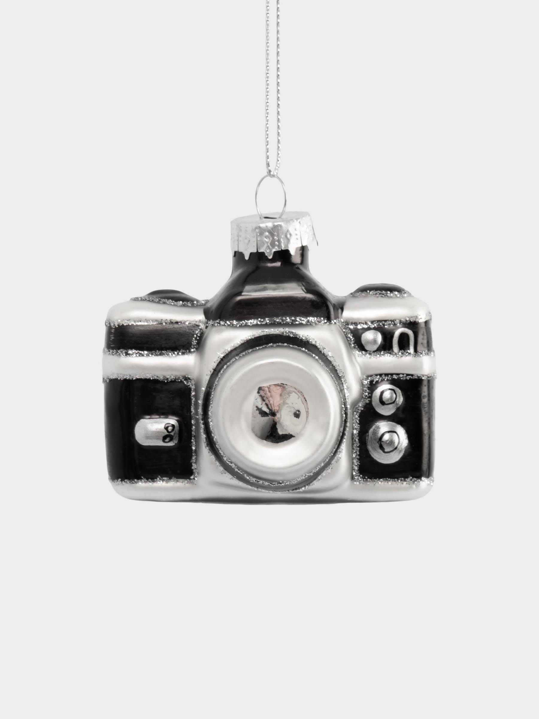 Игрушка елочная, 7х5 см, стекло, черно-белая, Фотоаппарат, New year