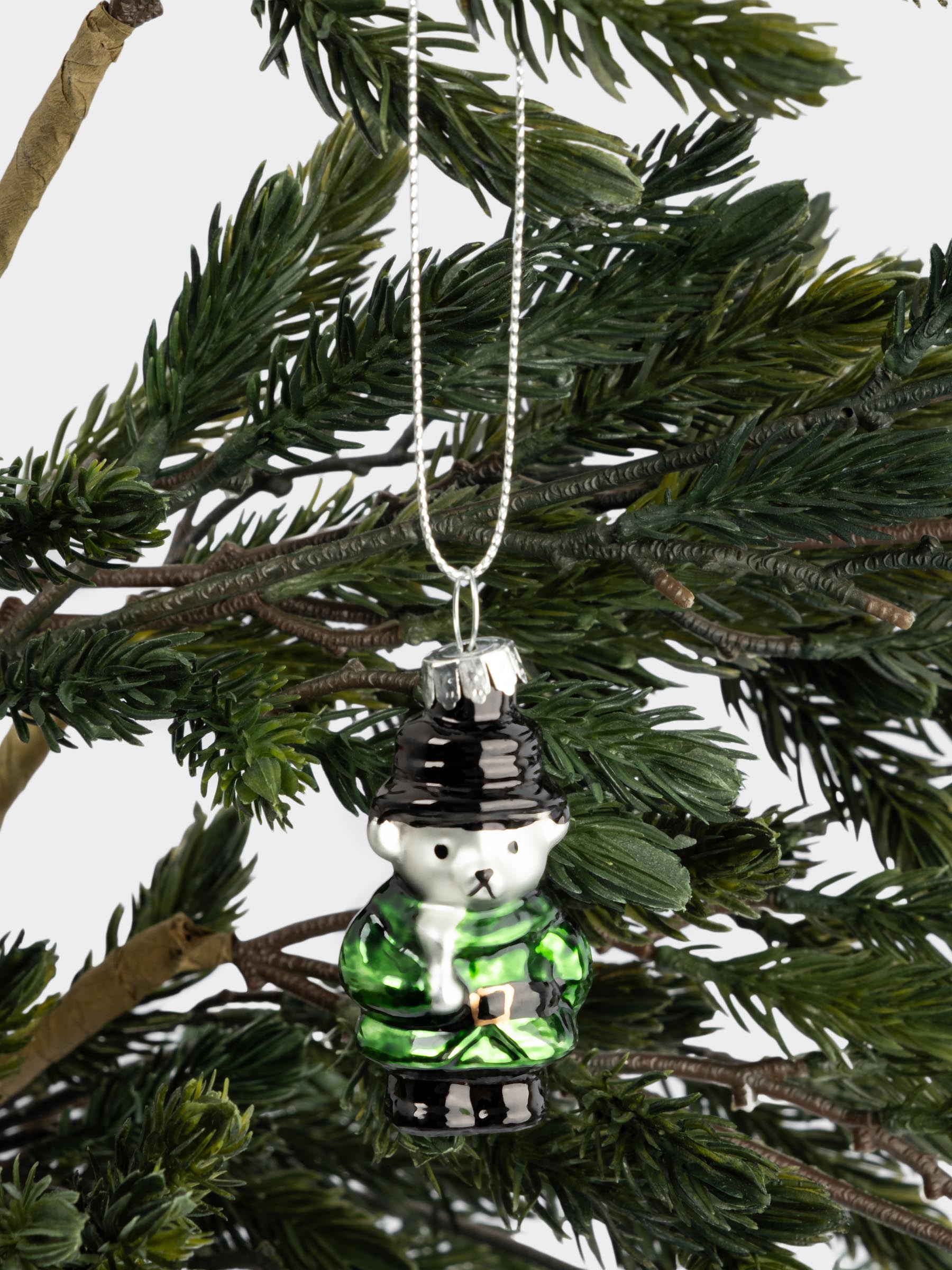 Игрушка елочная, 4 см, стекло, зеленая, Мишка, New year