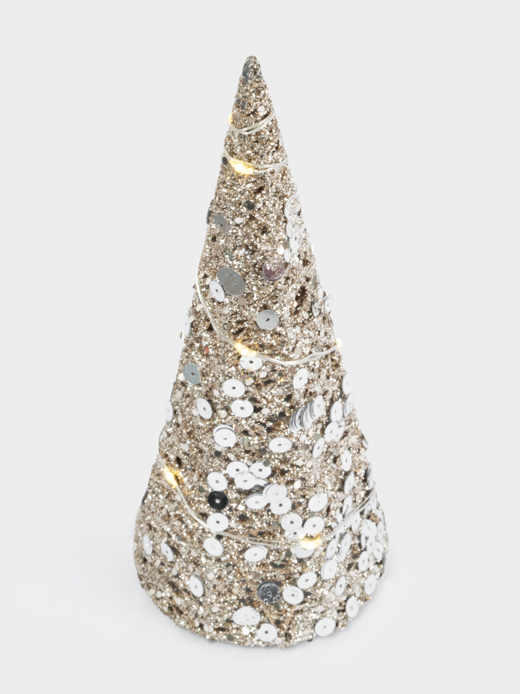 Ель-конус, 20 см, с подсветкой, полиэстер/металл, шампань, Celebration