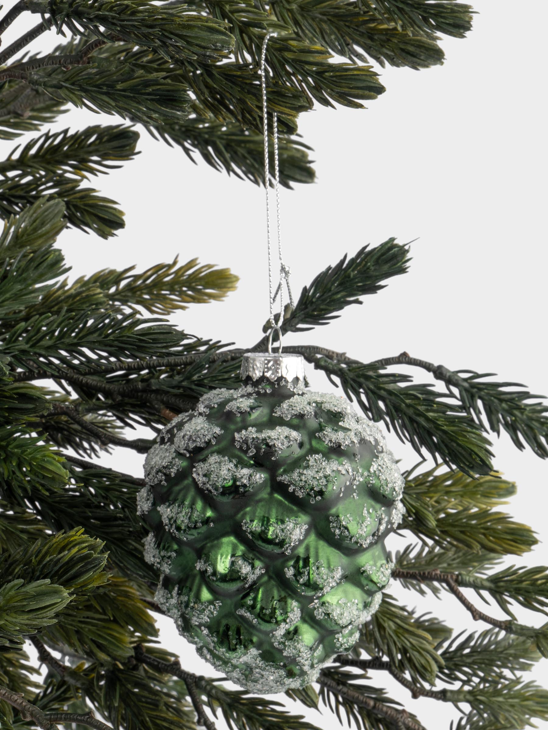 Игрушка елочная, 10 см, стекло, зеленая, Шишка, New year