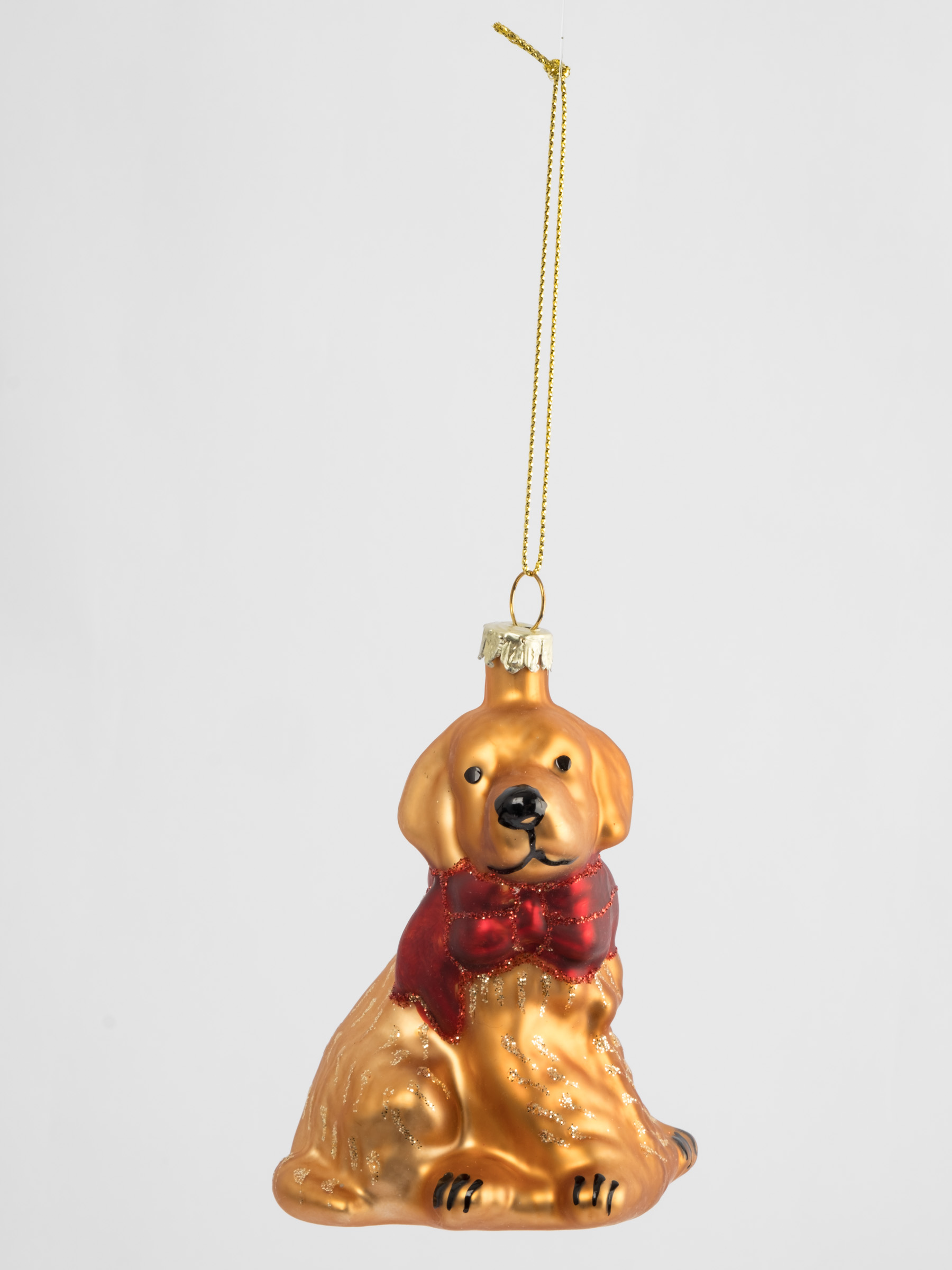 Игрушка елочная, 7х9 см, стекло, золотистая, Собака с бантом, New year