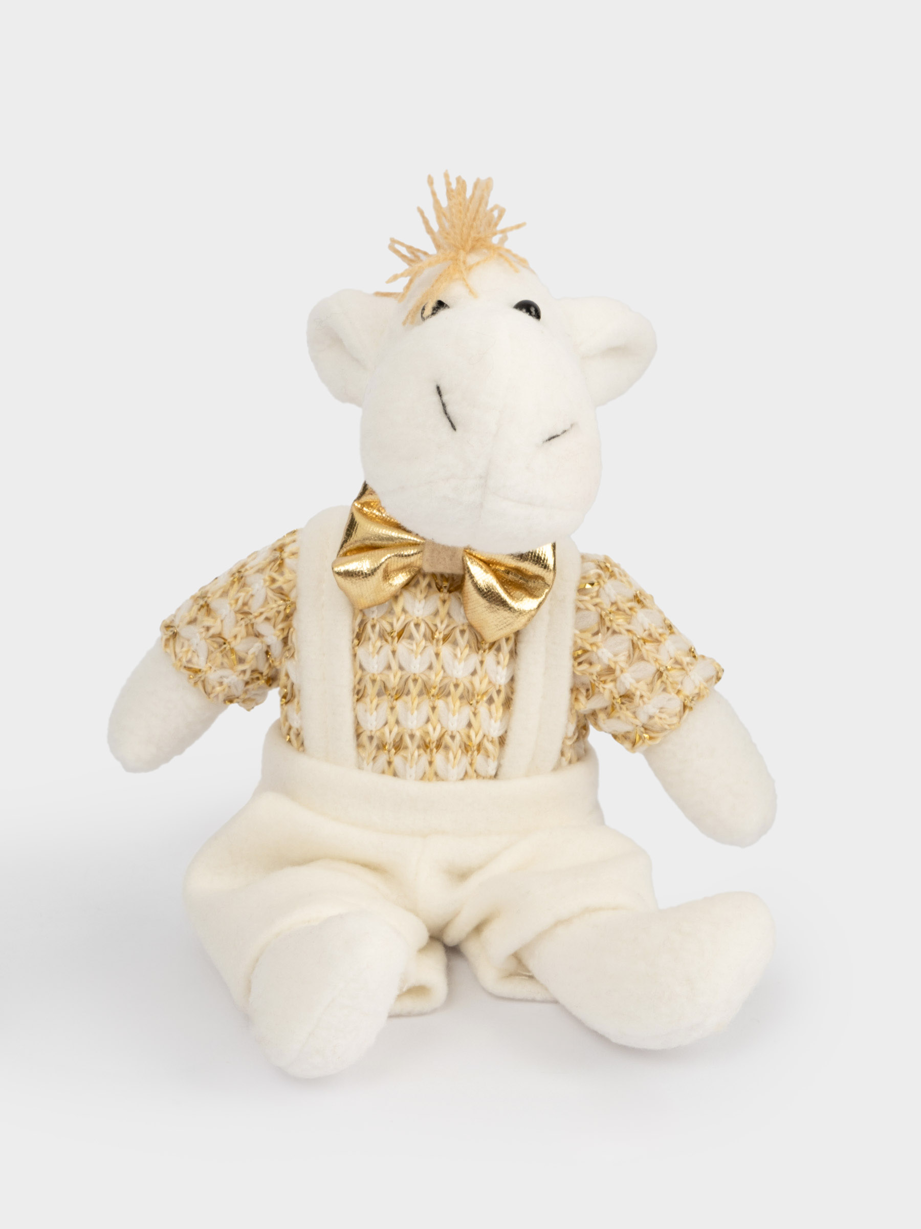 Игрушка, 23 см, мягкая, полиэстер, бело-золотистая, Конь в комбинезоне, New year