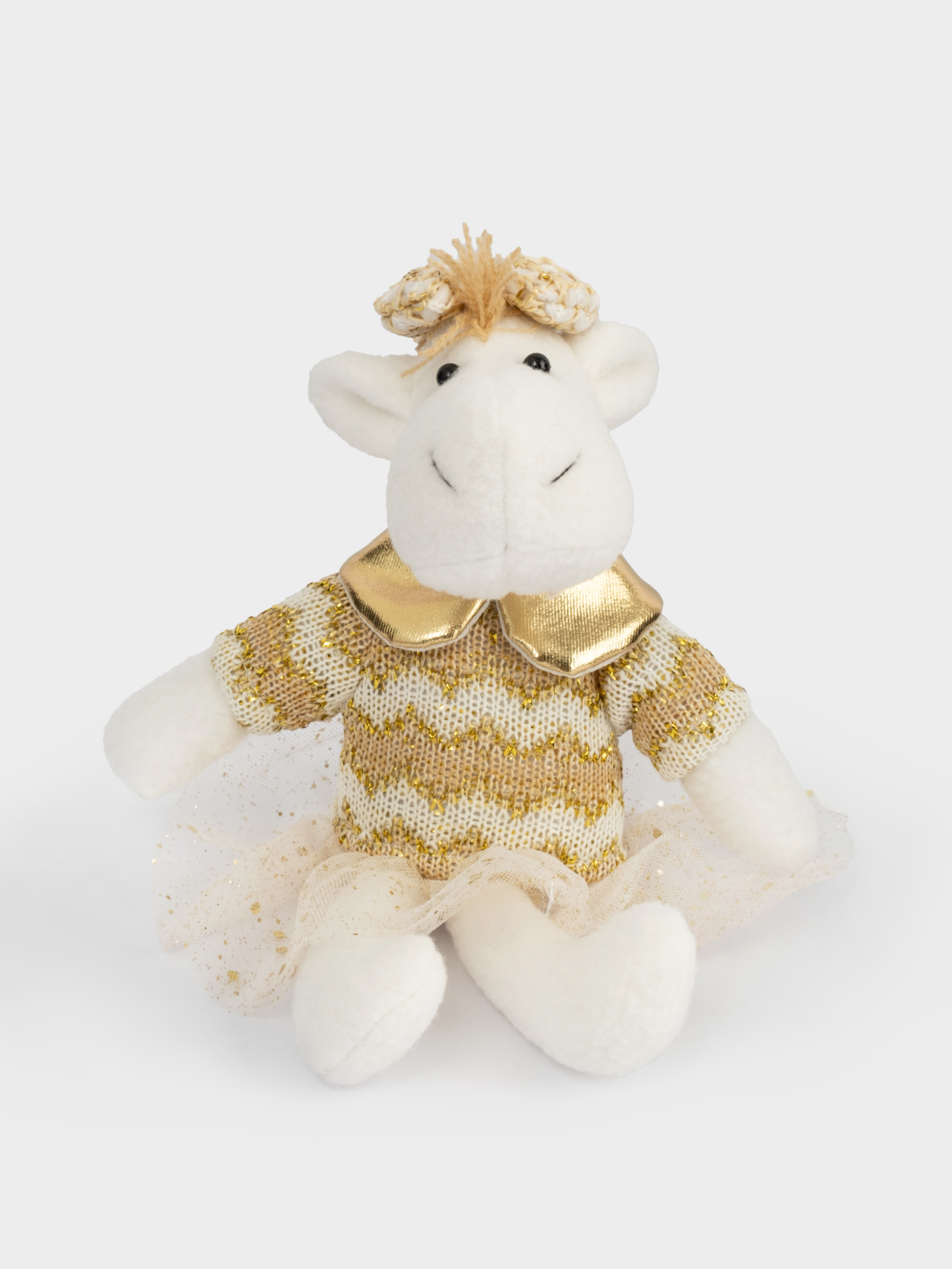 Игрушка, 23 см, мягкая, полиэстер, бело-золотистая, Лошадь в платье, New year