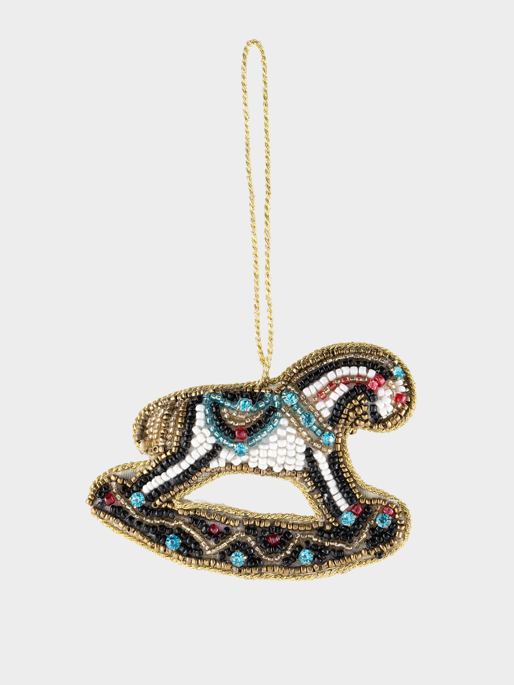 Игрушка елочная, 7 см, бисер/полифилл, бело-голубая, Конь, New year