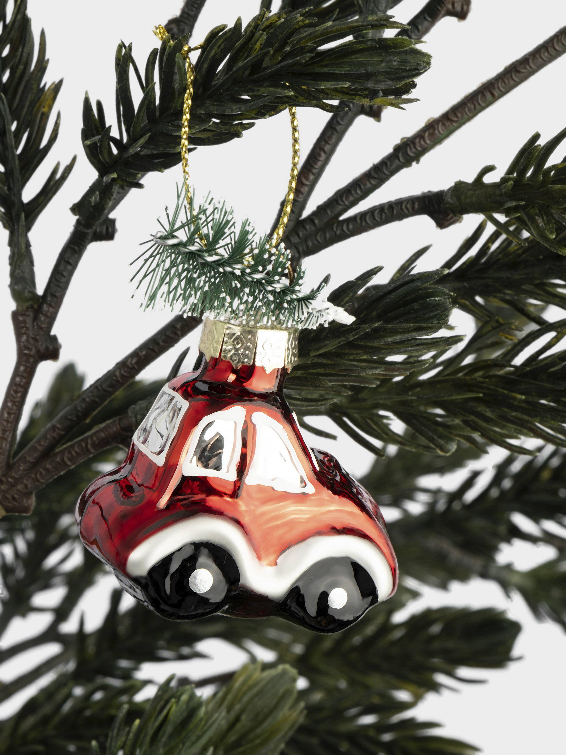 Игрушка елочная, 4х6 см, стекло, красная, Машина с елкой, New year