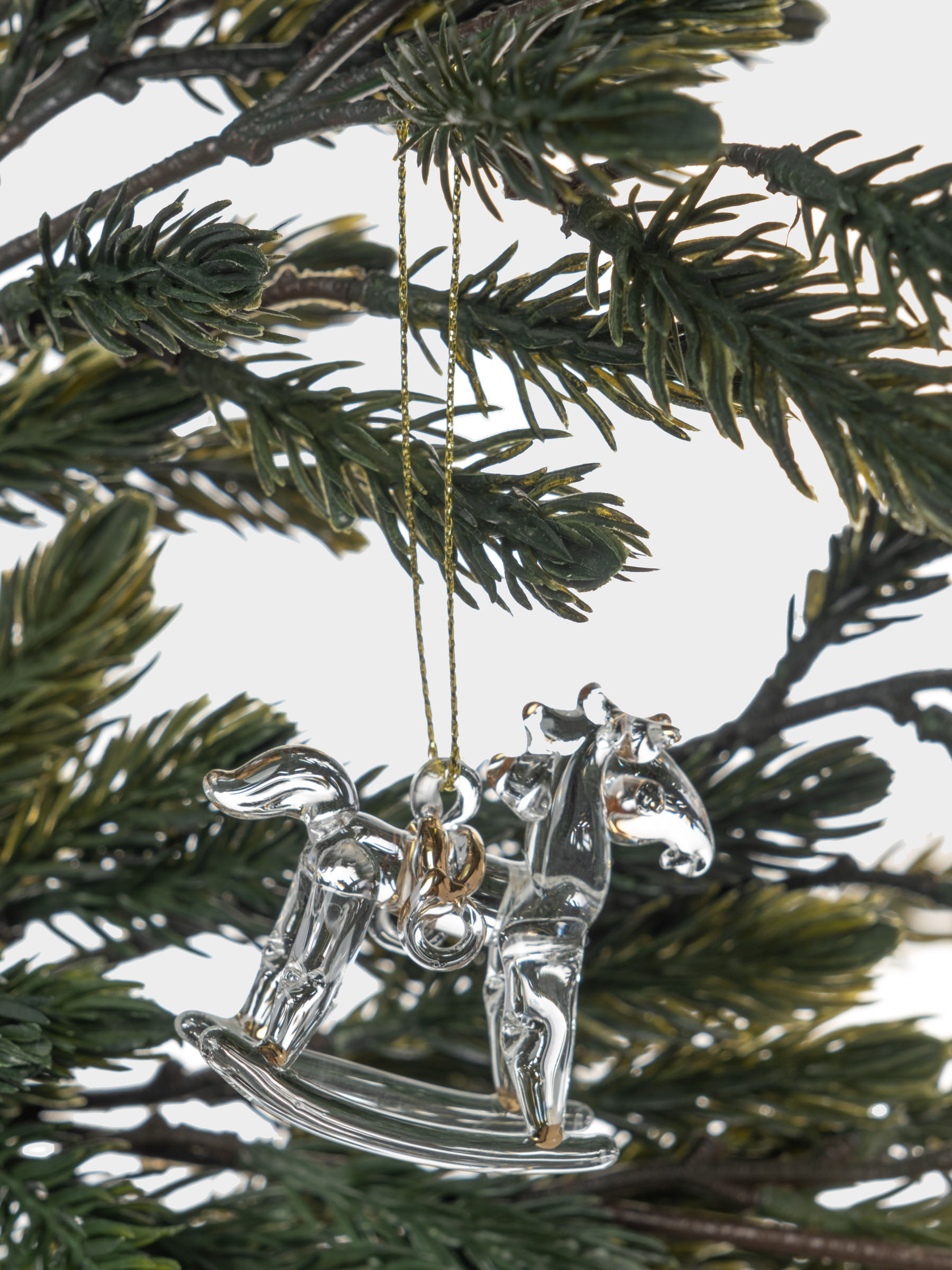 Игрушка елочная, 5 см, стекло, золотистая, Лошадка-качалка, Event