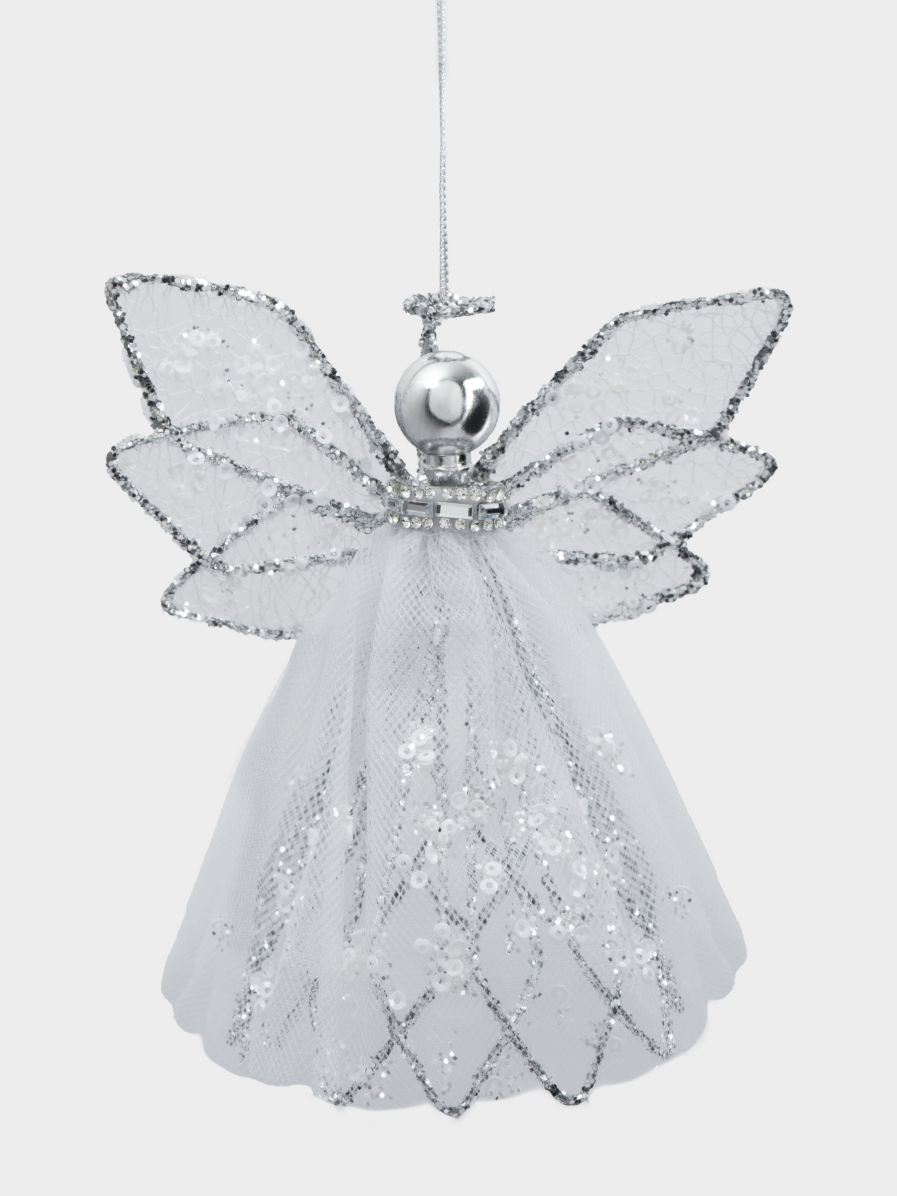 Игрушка елочная, 15 см, металл/ткань, серебристая, Ангел, Event