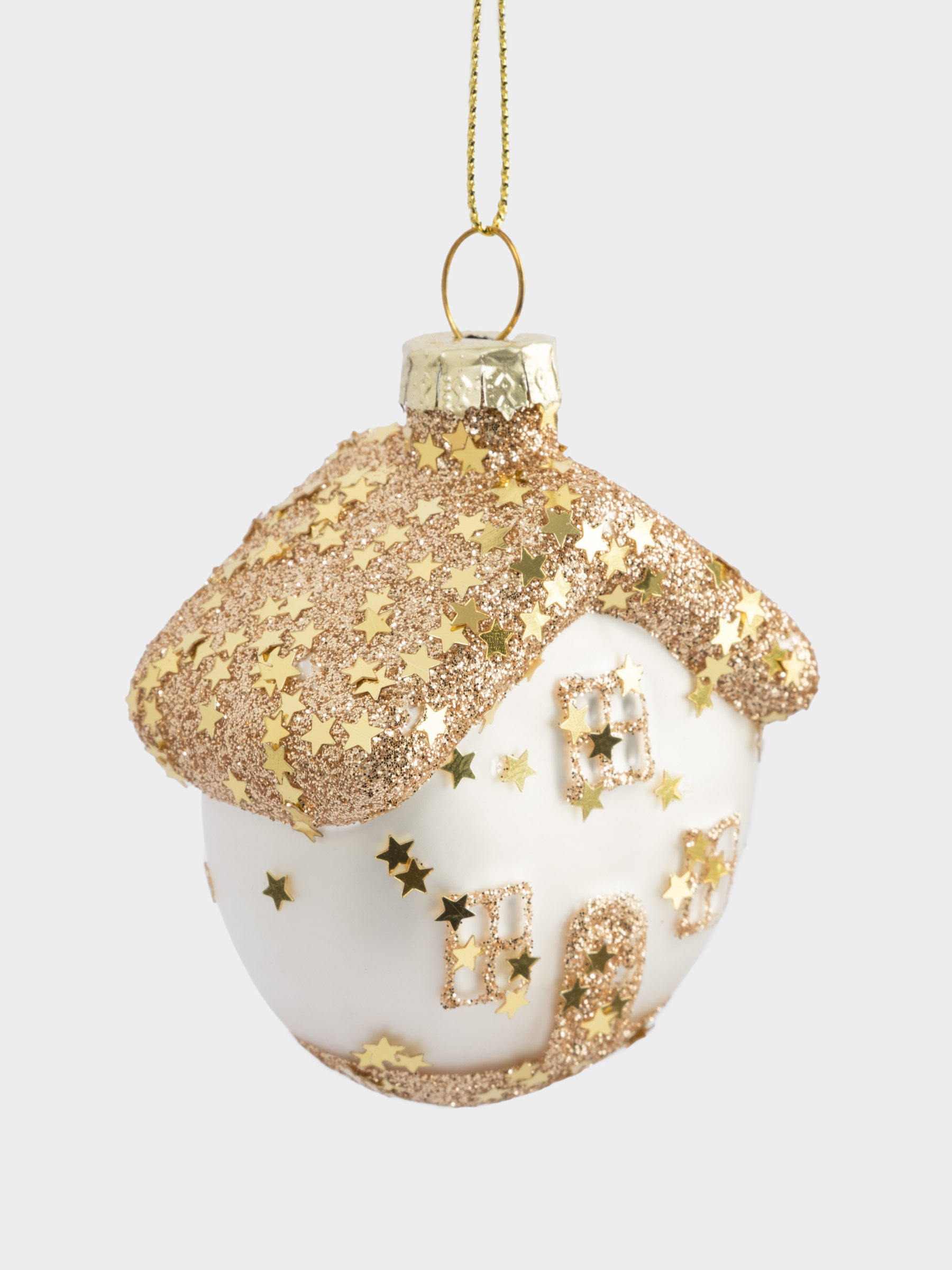 Игрушка елочная, 4х6 см, стекло, золотистая, Домик, New year