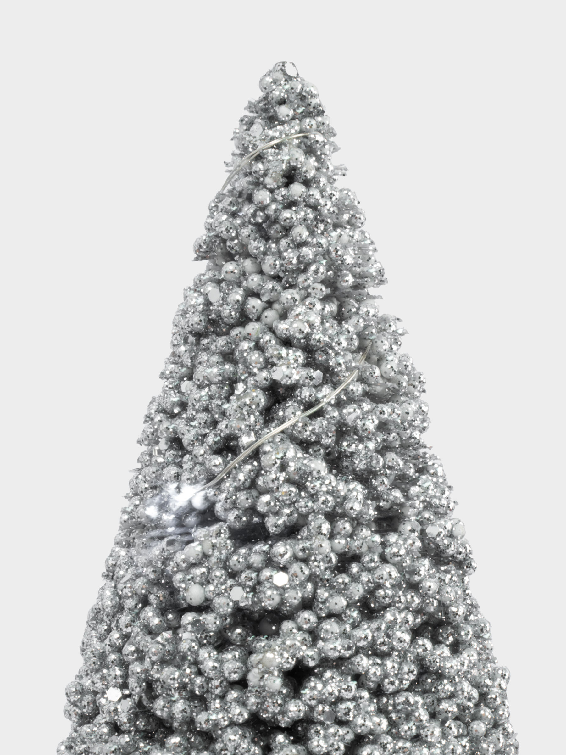 Ель искусственная, 42 см, с подсветкой, в горшке, пластик/дерево, серебристая, Interior silver