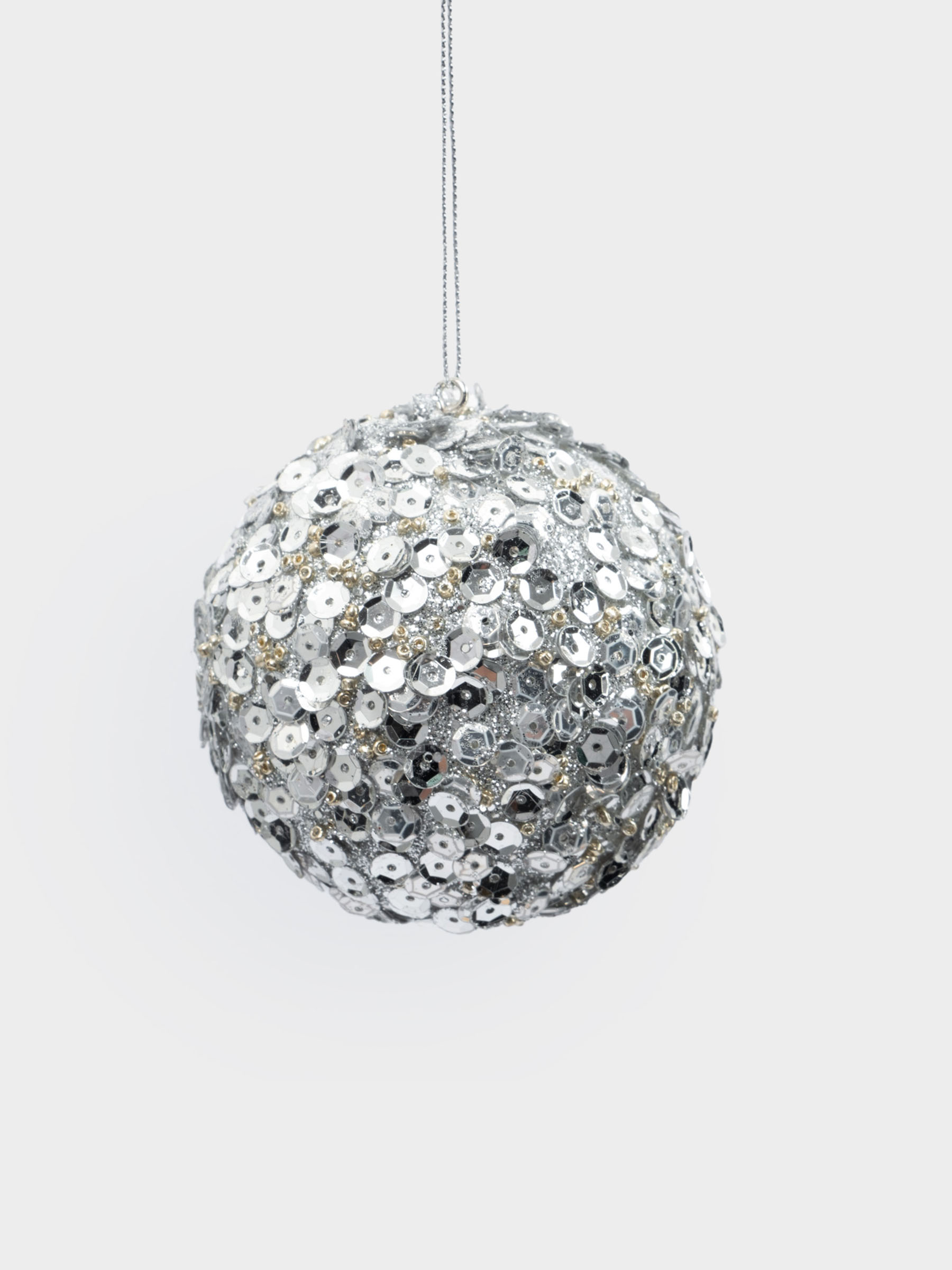 Игрушка елочная, 8 см, пластик, серебристая, Шар с пайетками, New year