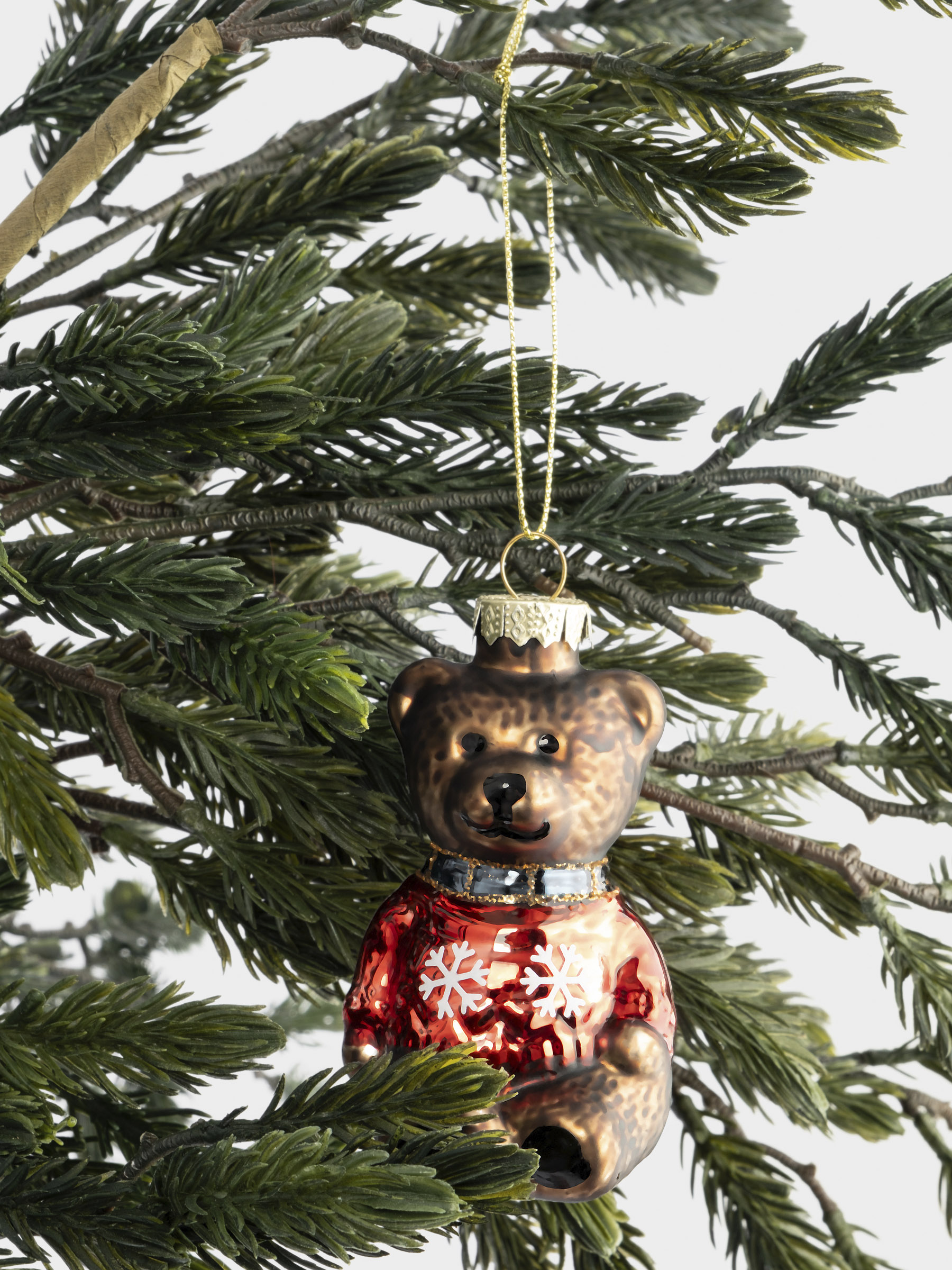 Игрушка елочная, 5х10 см, стекло, коричневая, Мишка в свитере, New year