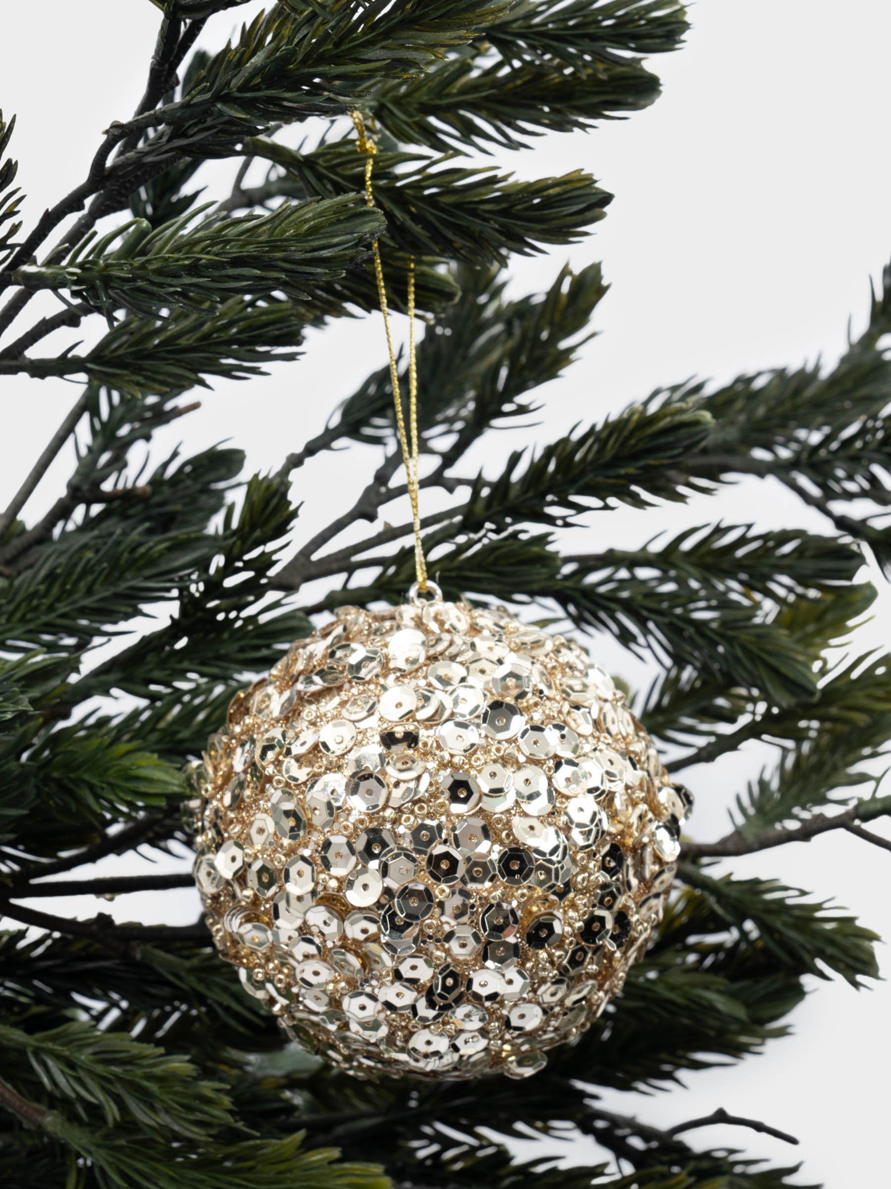 Игрушка елочная, 8 см, пластик, шампань, Шар с пайетками, New year