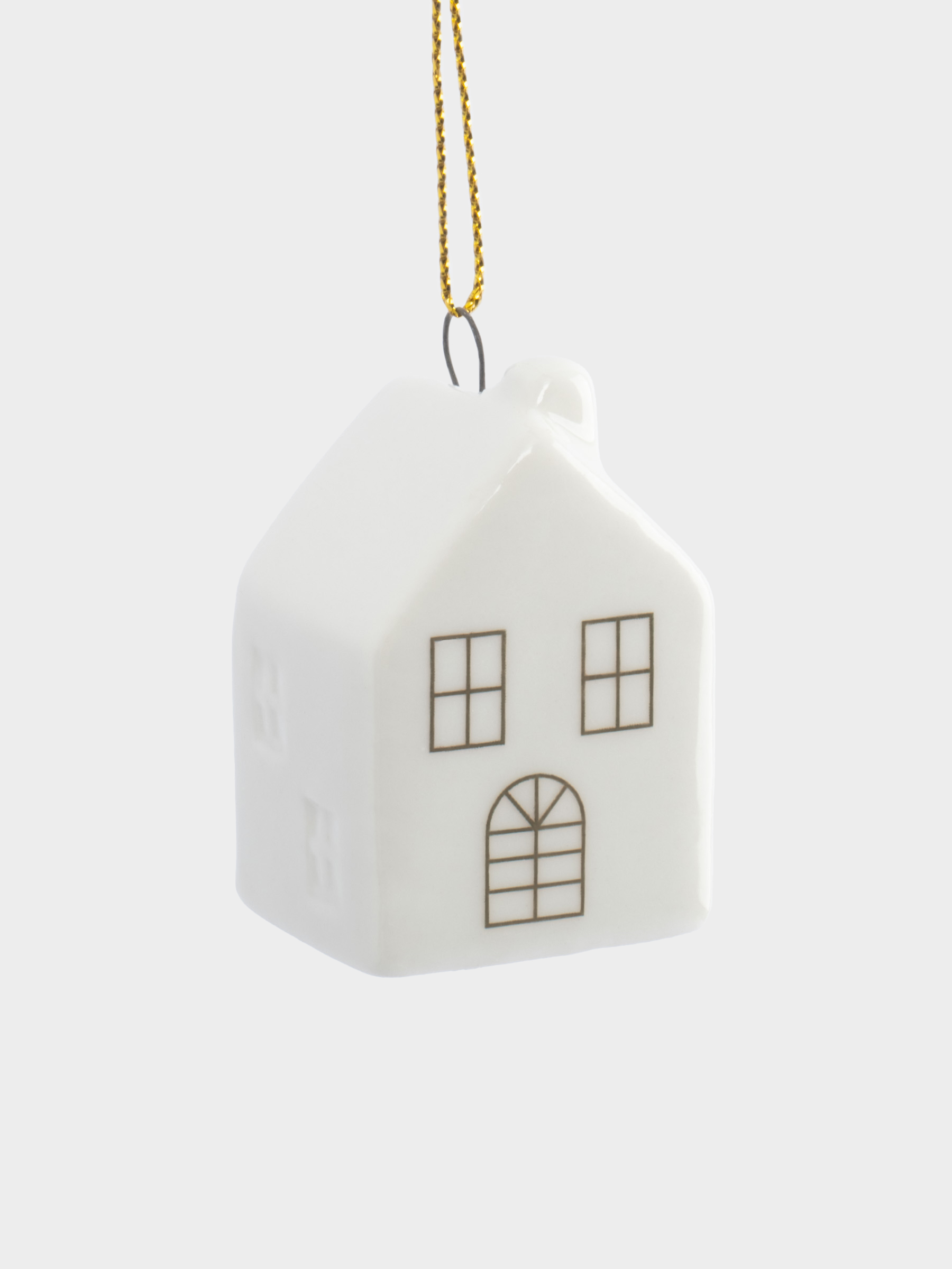 Игрушка елочная, 6 см, фарфор P, бело-золотистая, Дом, New year