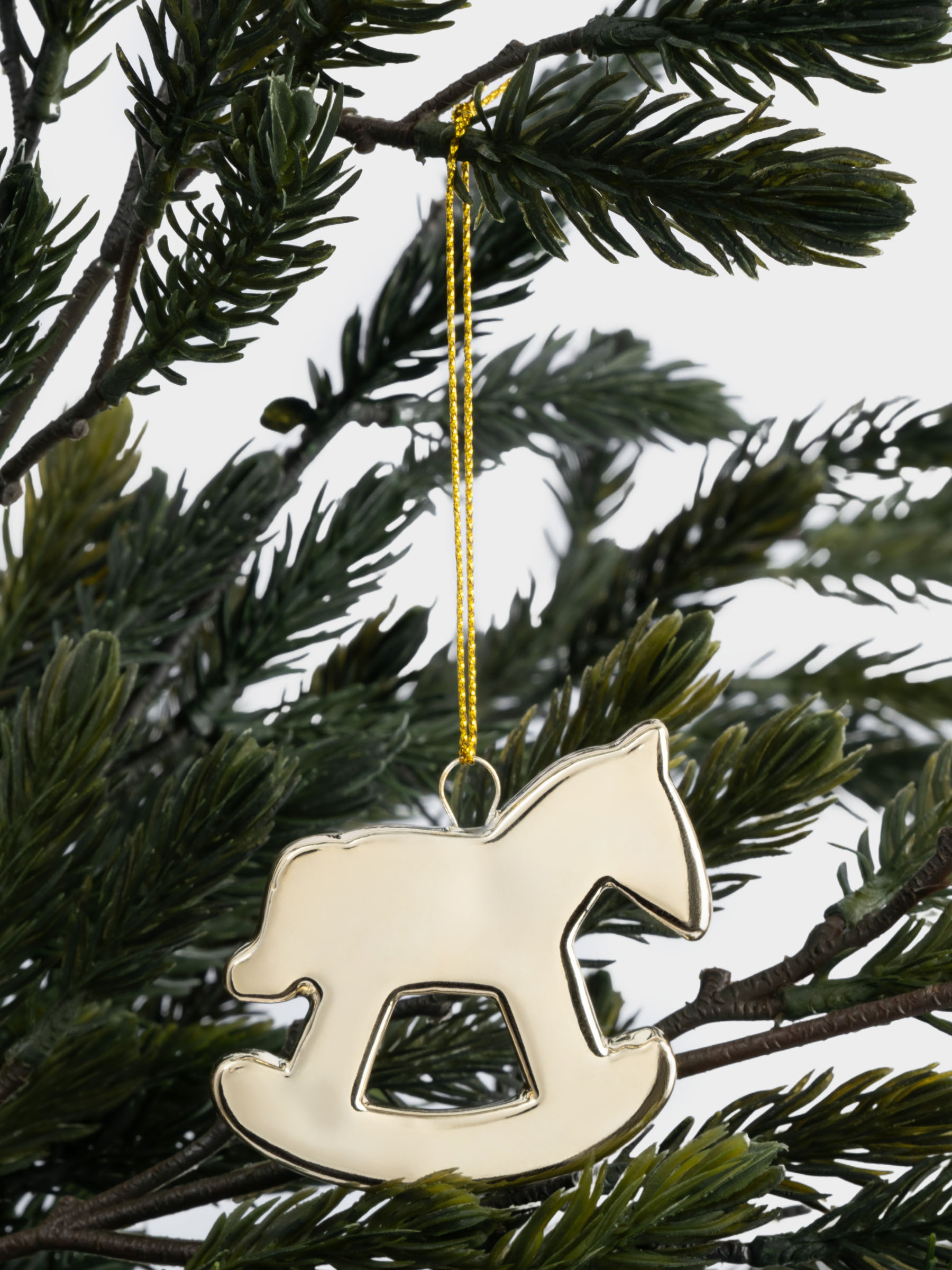 Игрушка елочная, 6 см, фарфор P, золотистая, Лошадка-качалка, New year