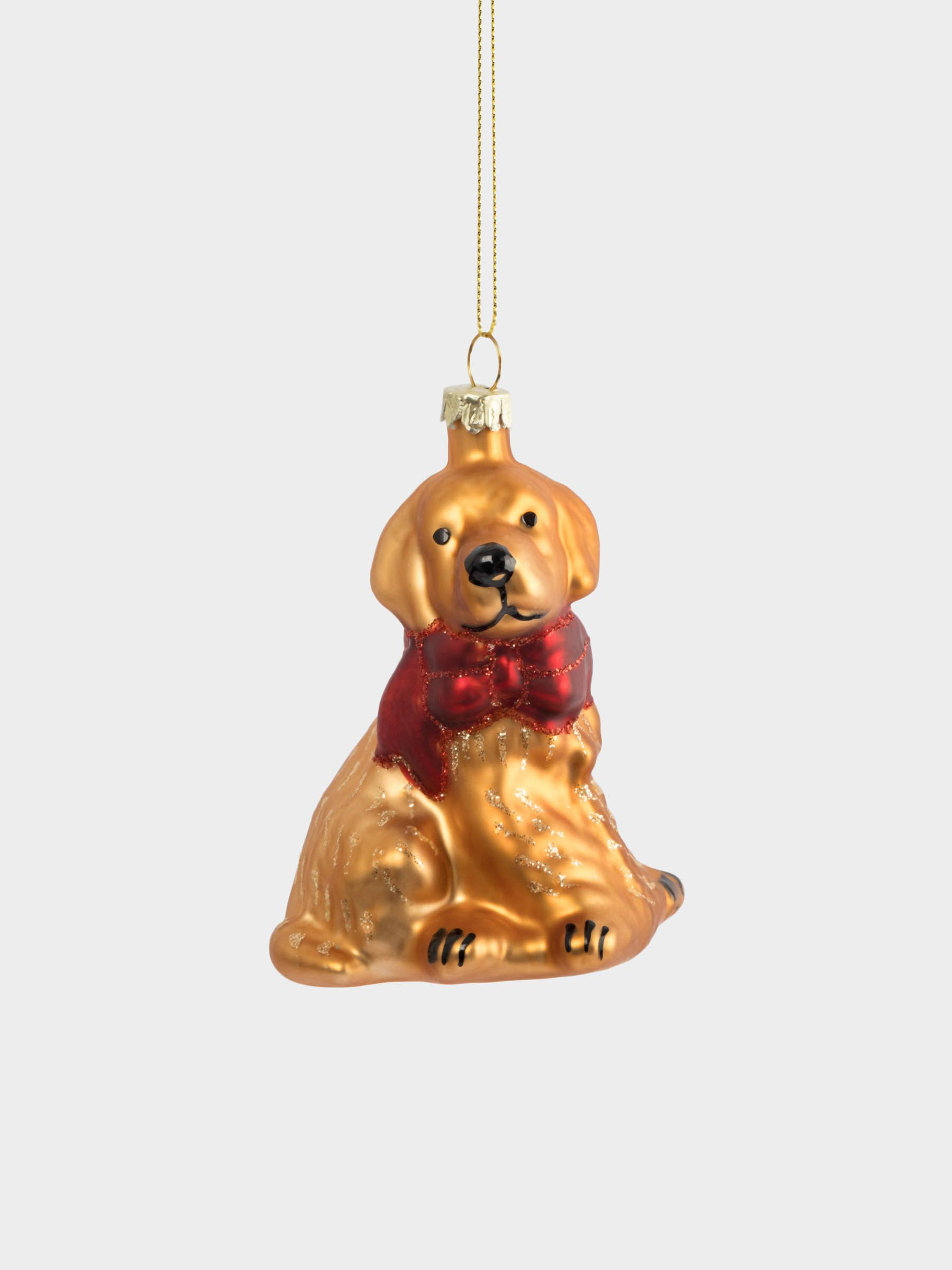 Игрушка елочная, 7х9 см, стекло, золотистая, Собака с бантом, New year