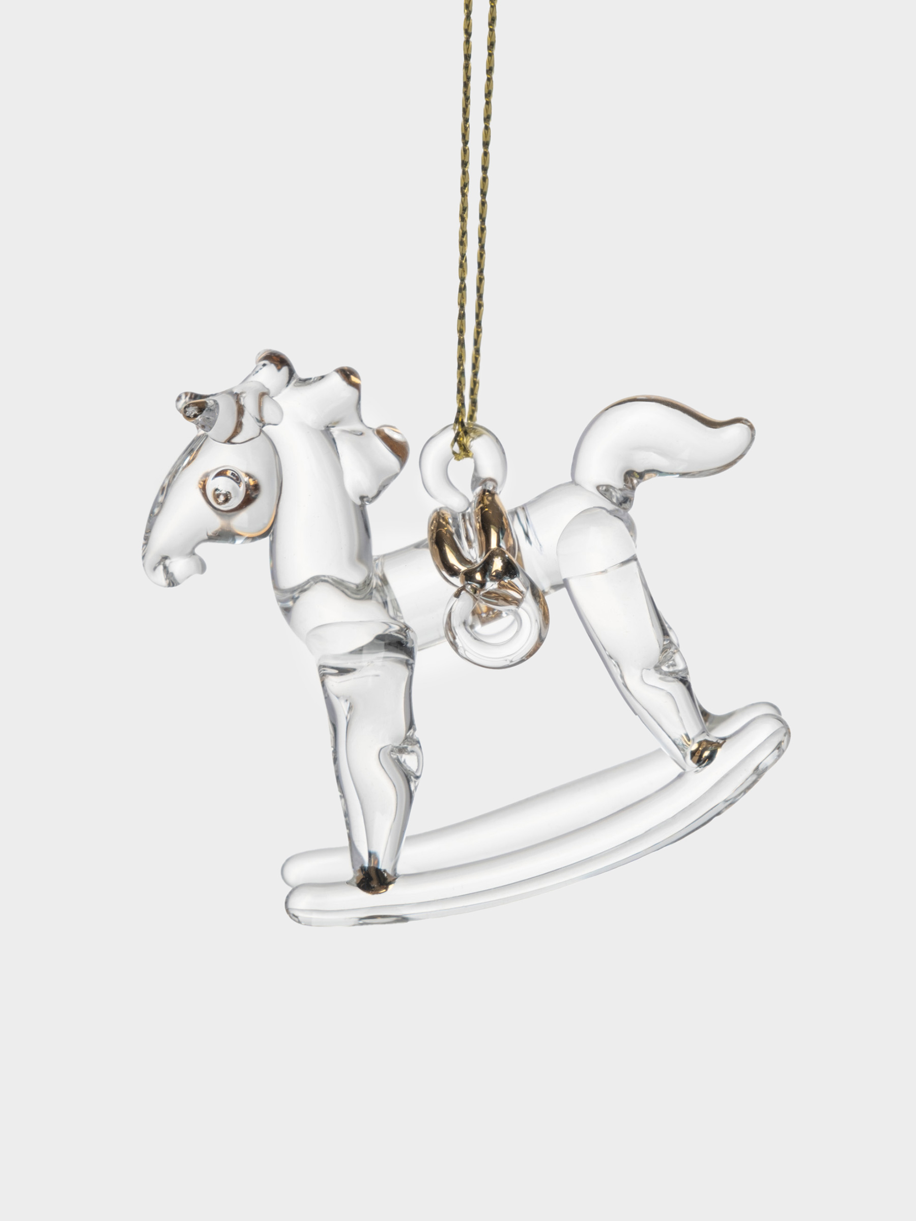 Игрушка елочная, 5 см, стекло, золотистая, Лошадка-качалка, Event