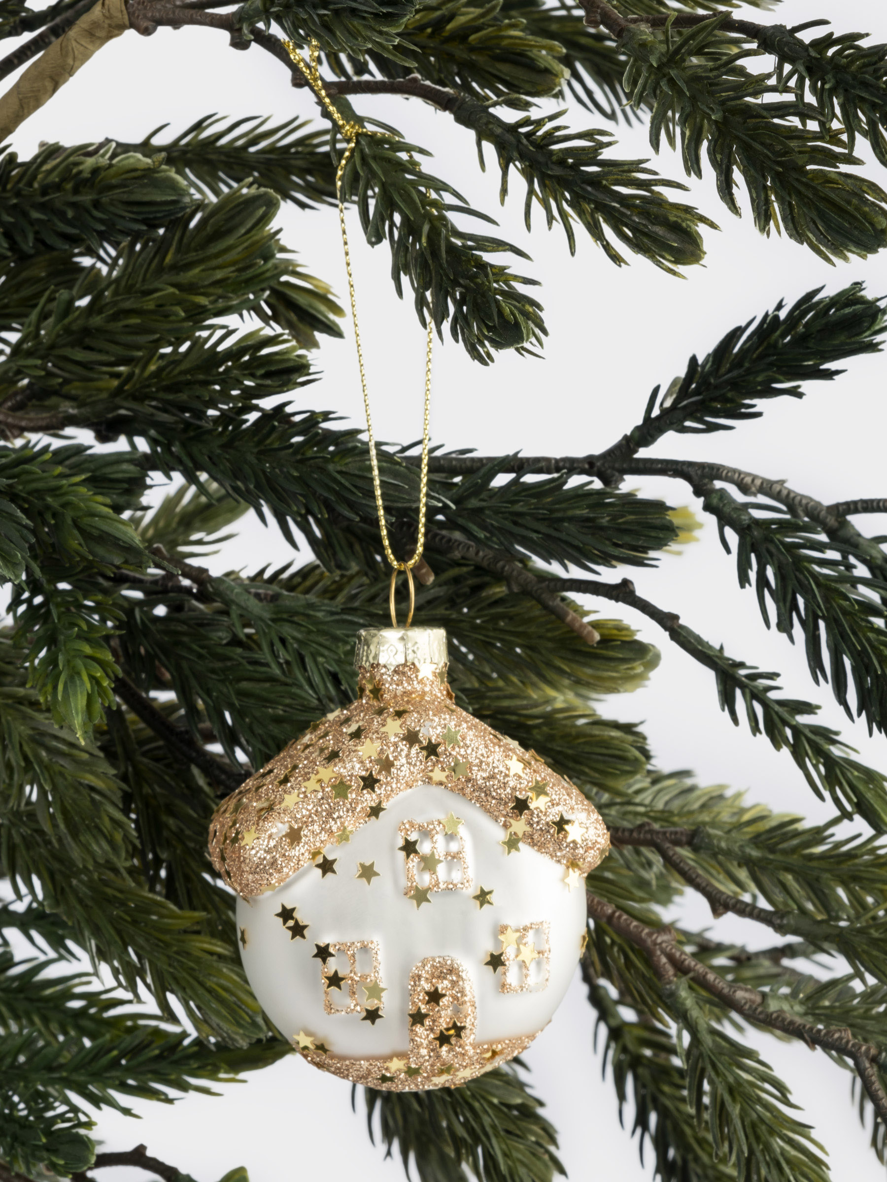 Игрушка елочная, 4х6 см, стекло, золотистая, Домик, New year