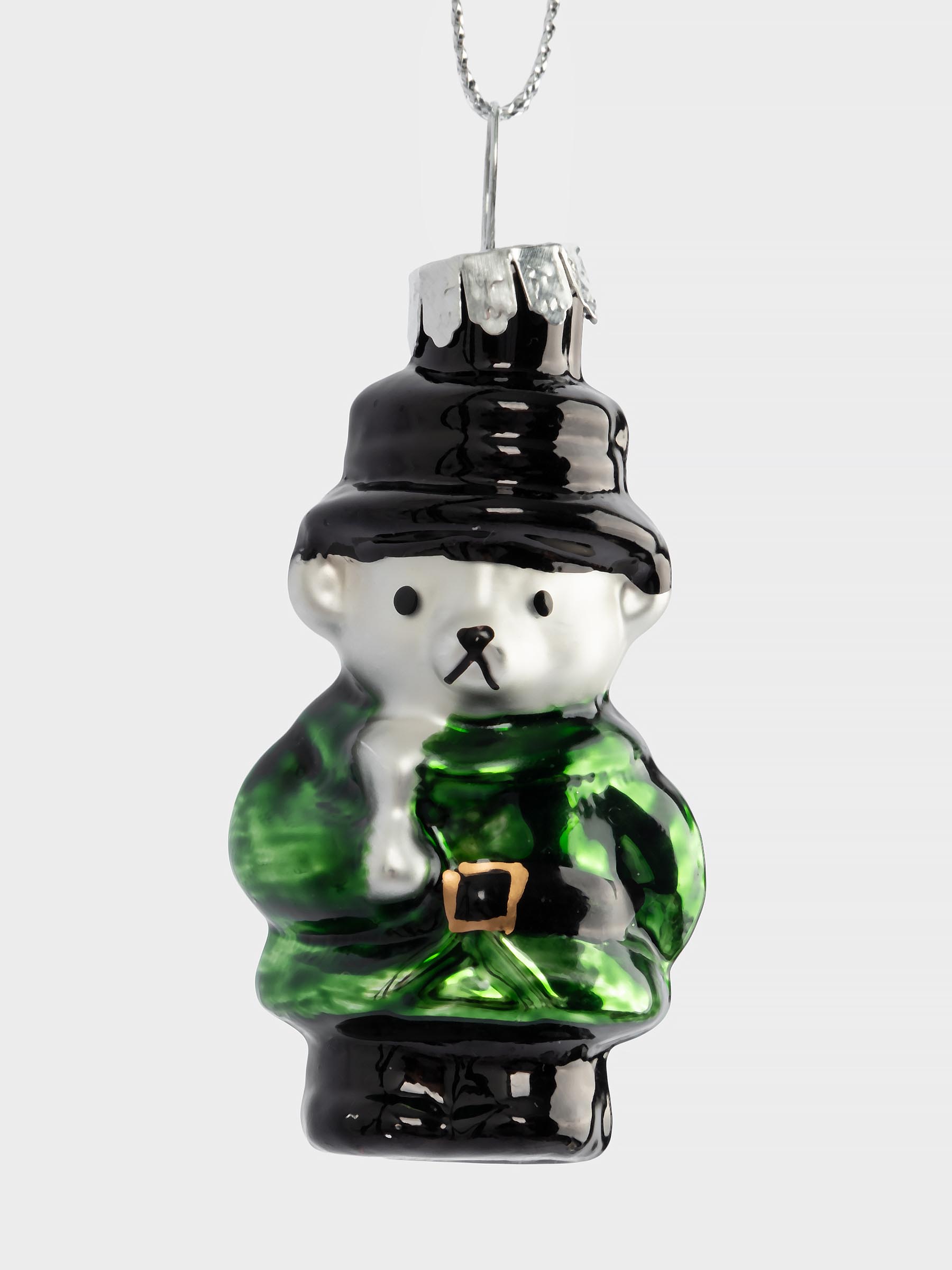 Игрушка елочная, 4 см, стекло, зеленая, Мишка, New year