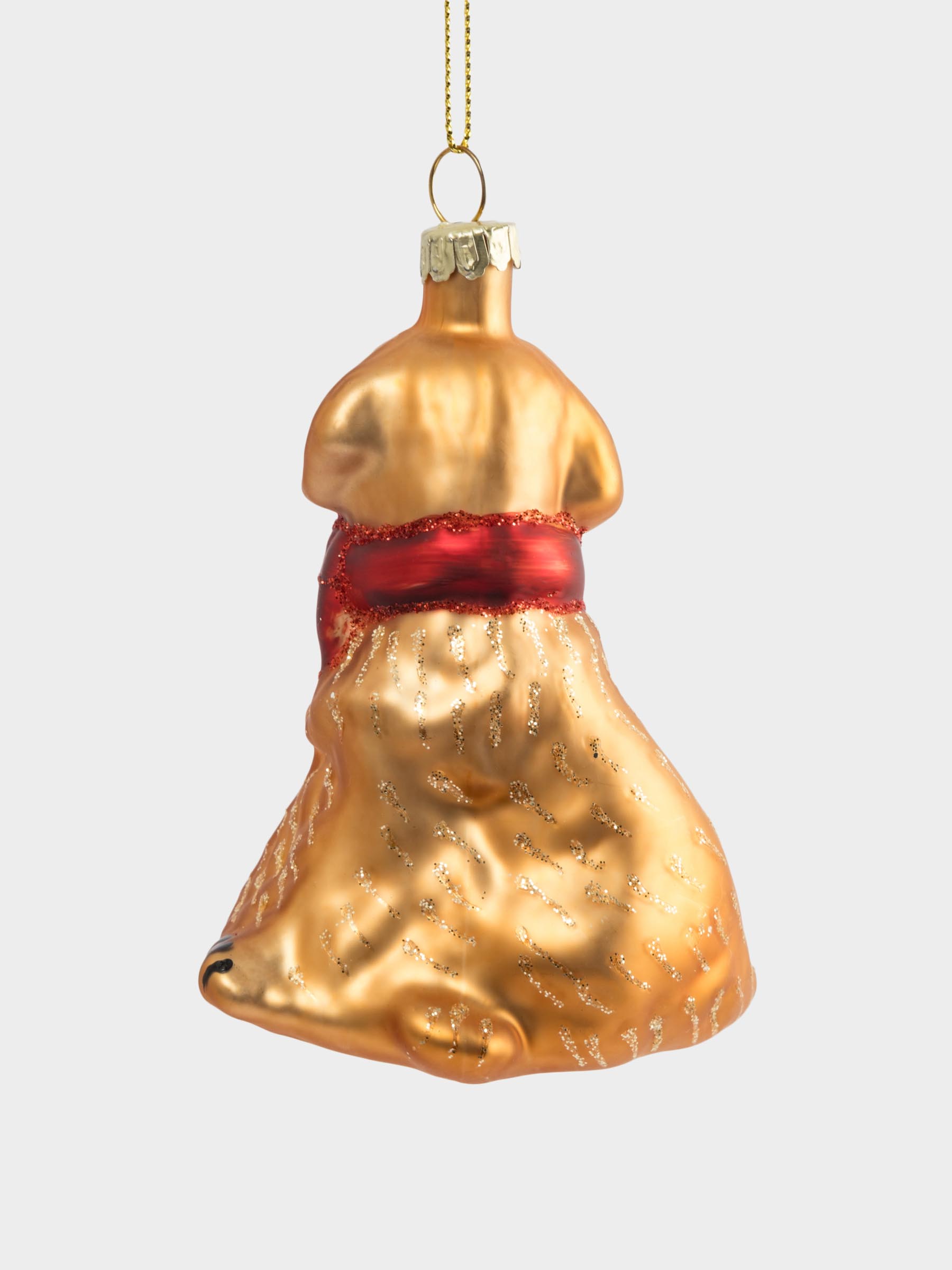 Игрушка елочная, 7х9 см, стекло, золотистая, Собака с бантом, New year