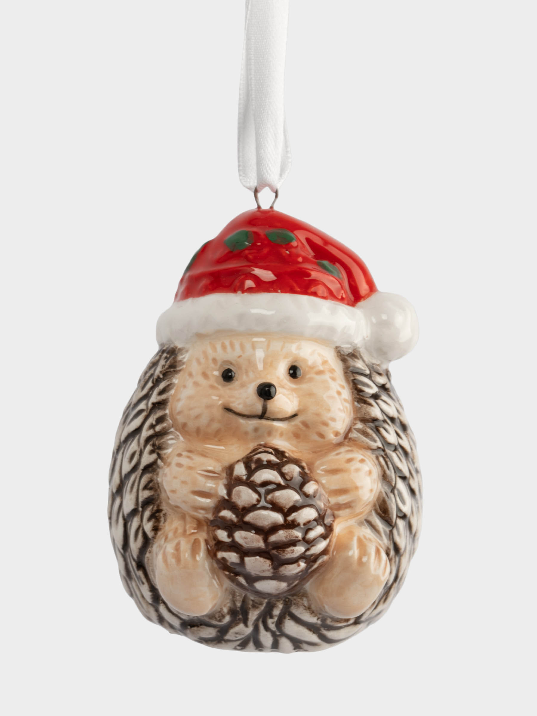 Игрушка елочная, 8 см, керамика, коричневая, Еж с шишкой, New year