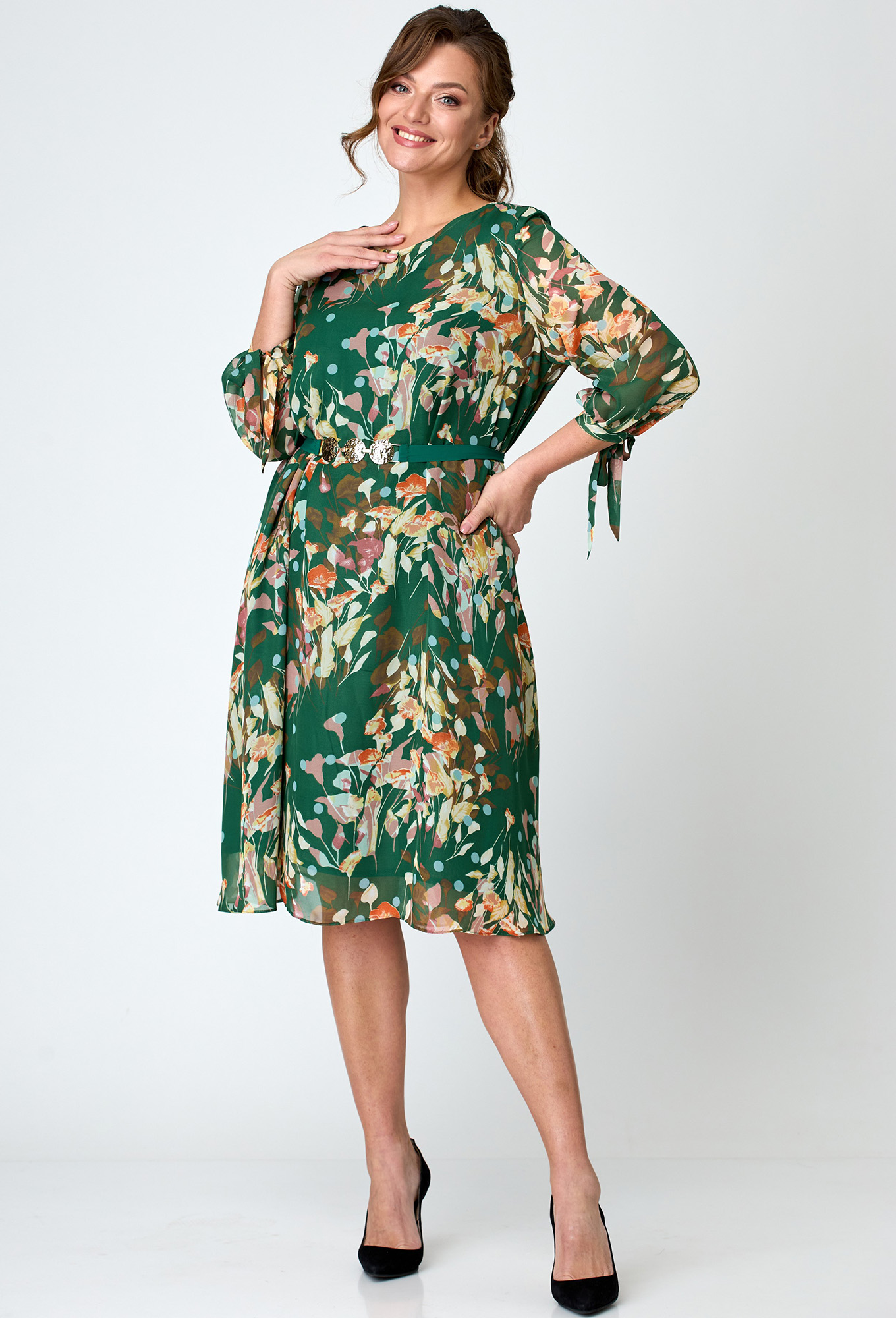 ст. цена2199руб.! Платье Michel Chic 2049 зеленый цветы