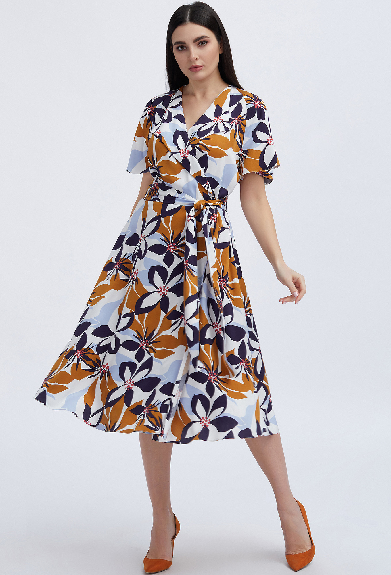 ст. цена2499руб.! Платье Bazalini 4432 коричнево-синий цветы