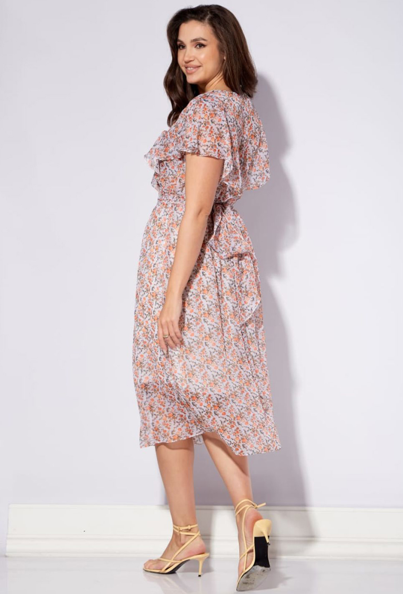 Платье Viola Style 01043 молочно-оранжевый цветы
