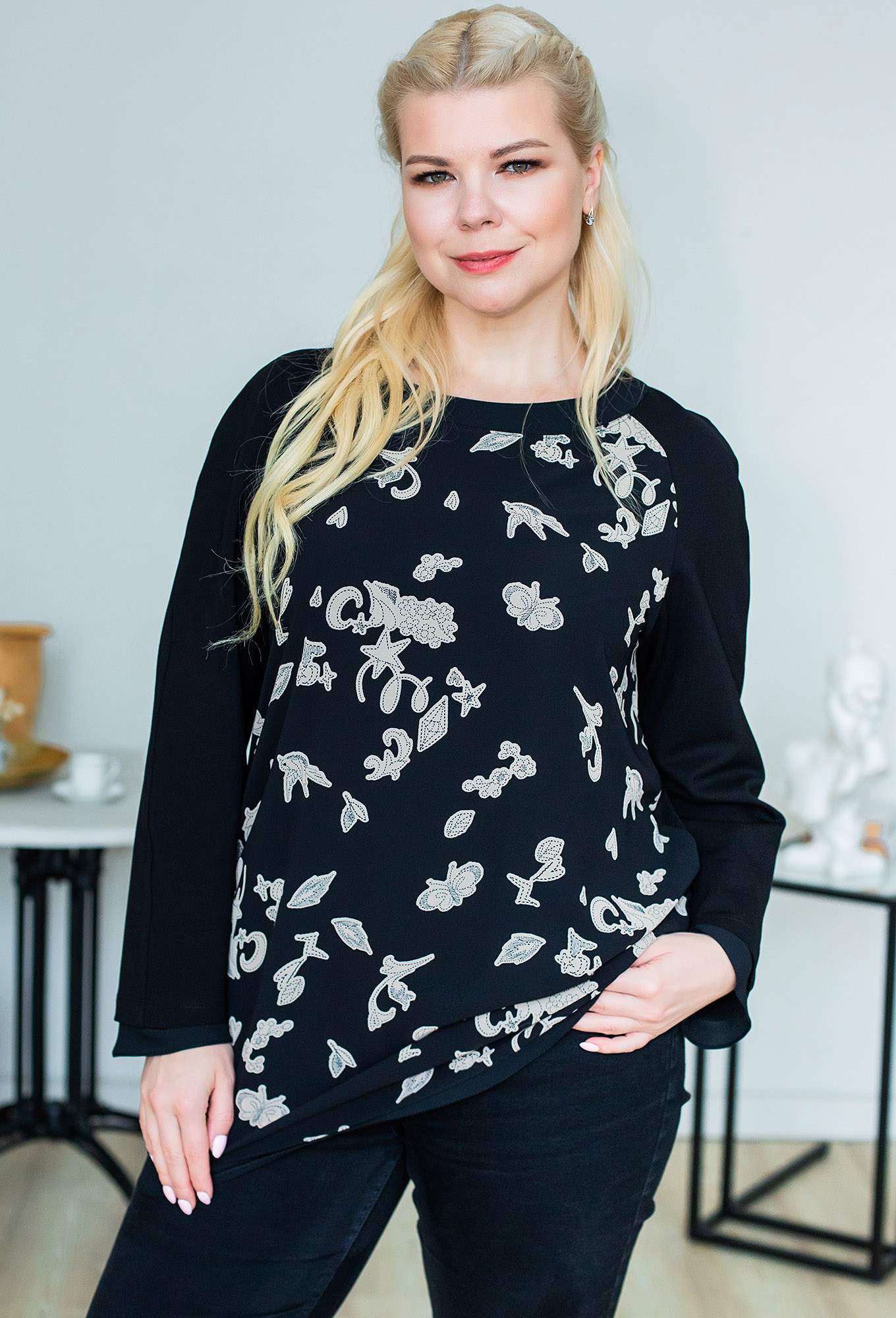 ст. цена1599руб.! Туника ASV 2302 бежево-черный