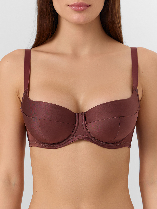 Бюстгальтер макси женский коричневый с сатиновым блеском