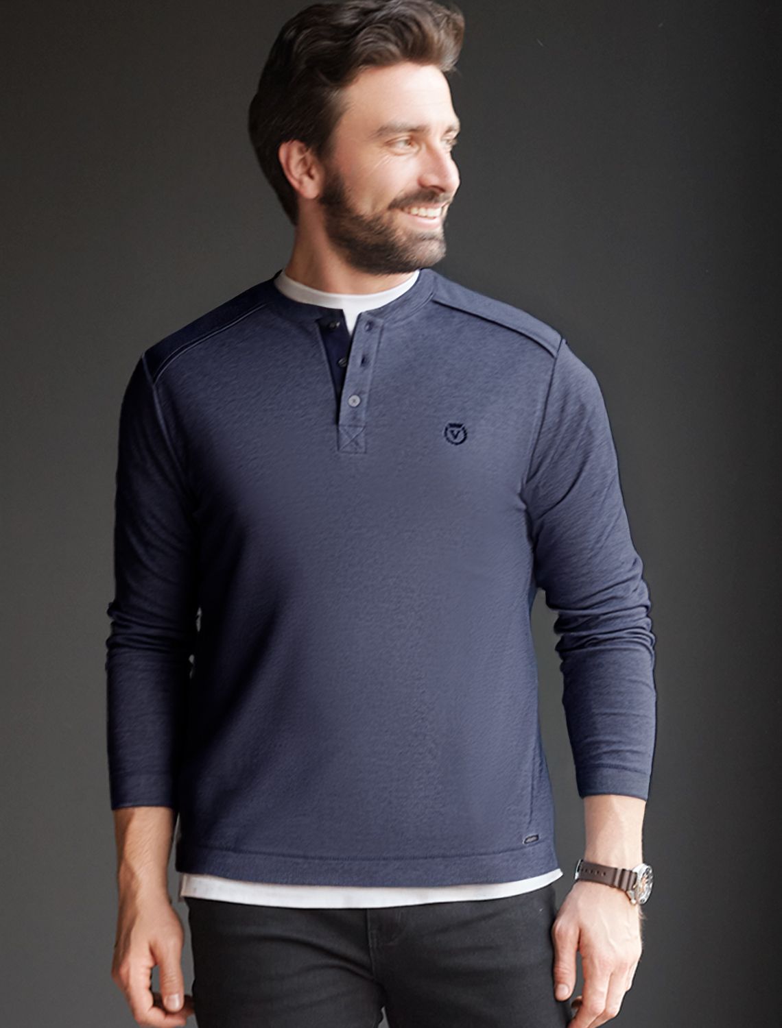 Джемпер хенли из полотна пике с меланжевым плетением с эластаном