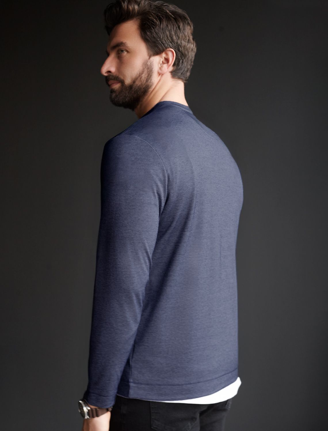 Джемпер хенли из полотна пике с меланжевым плетением с эластаном