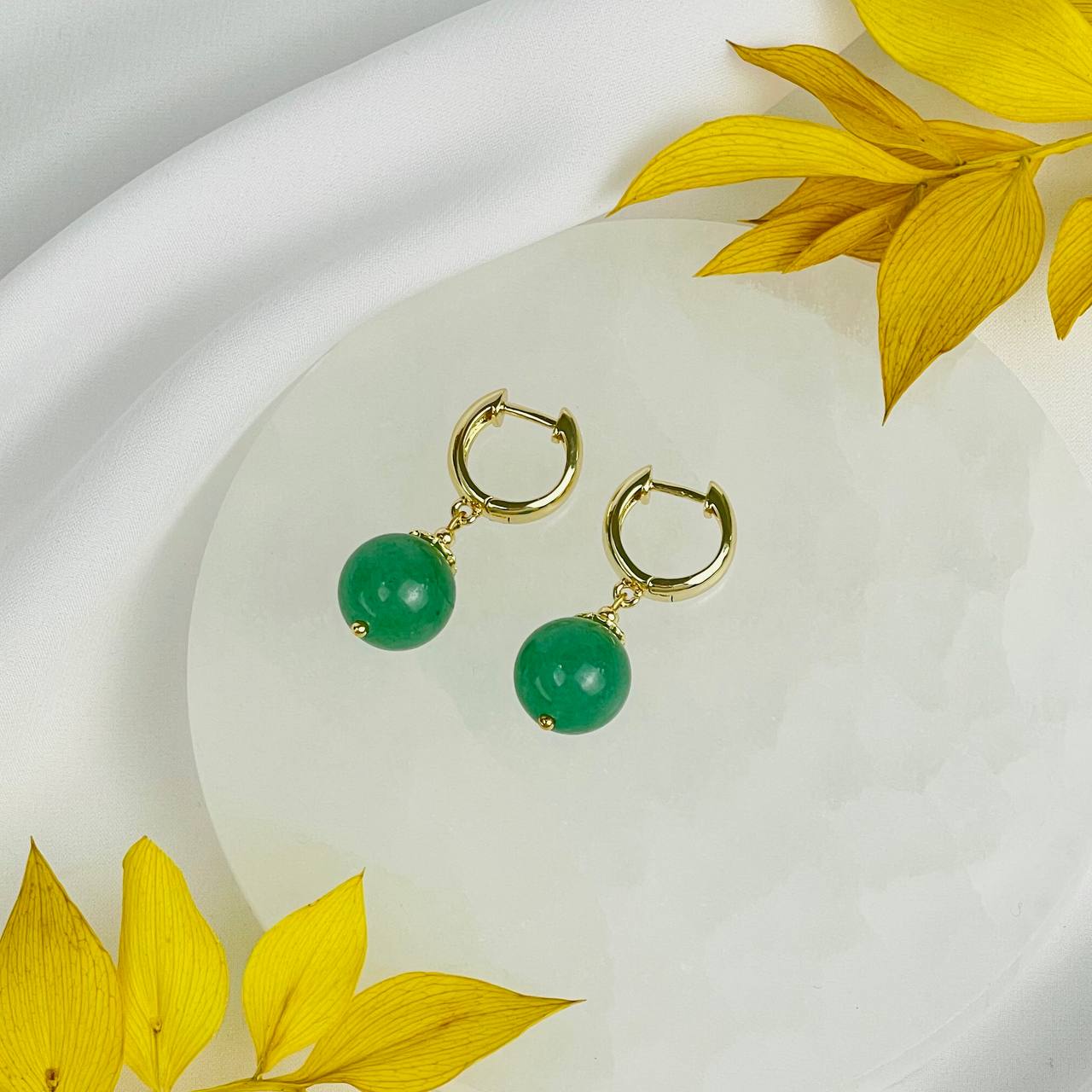 Радуга Самоцветов Серьги из зеленого Авантюрина