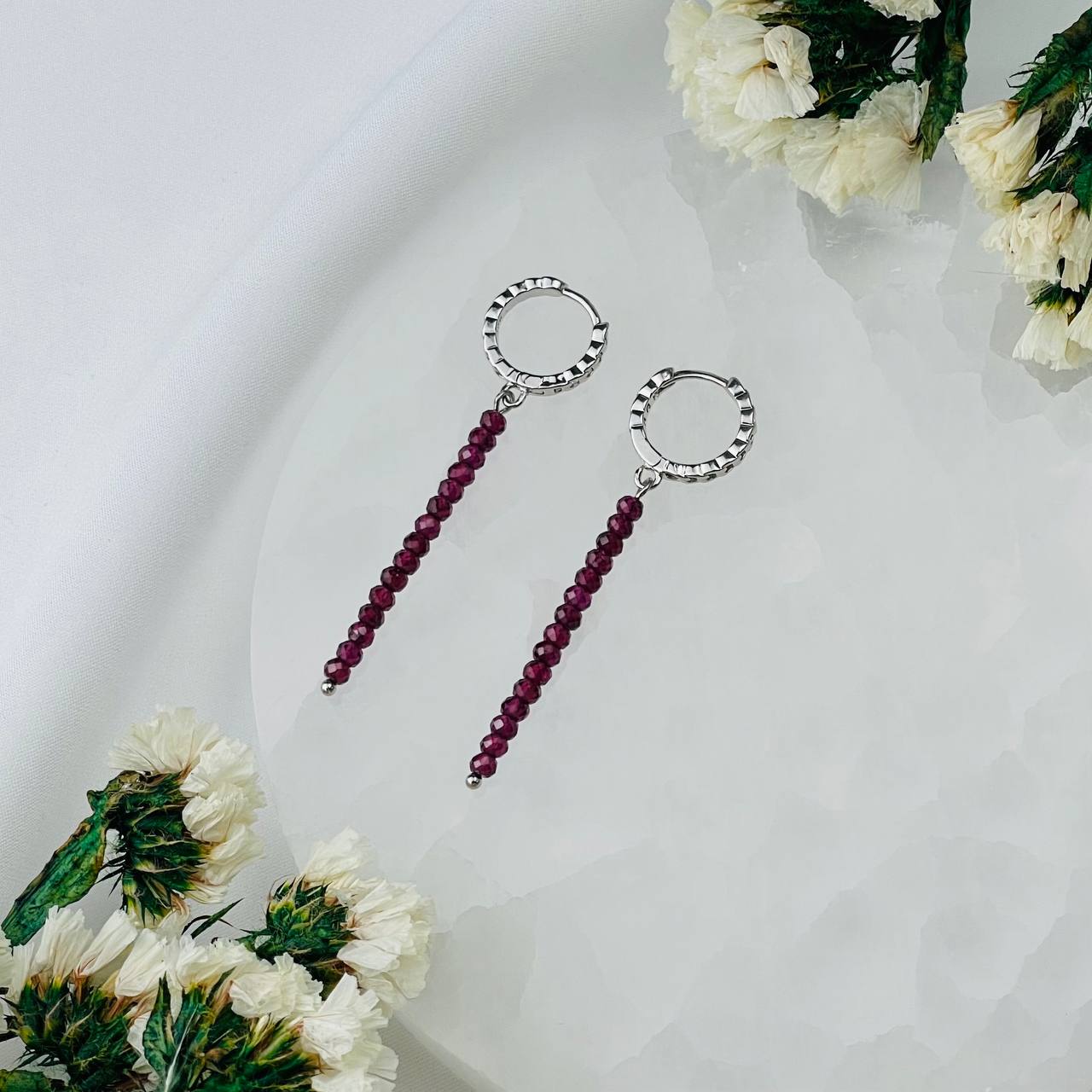 Радуга Самоцветов Серьги длинные из Граната (Альмандин)