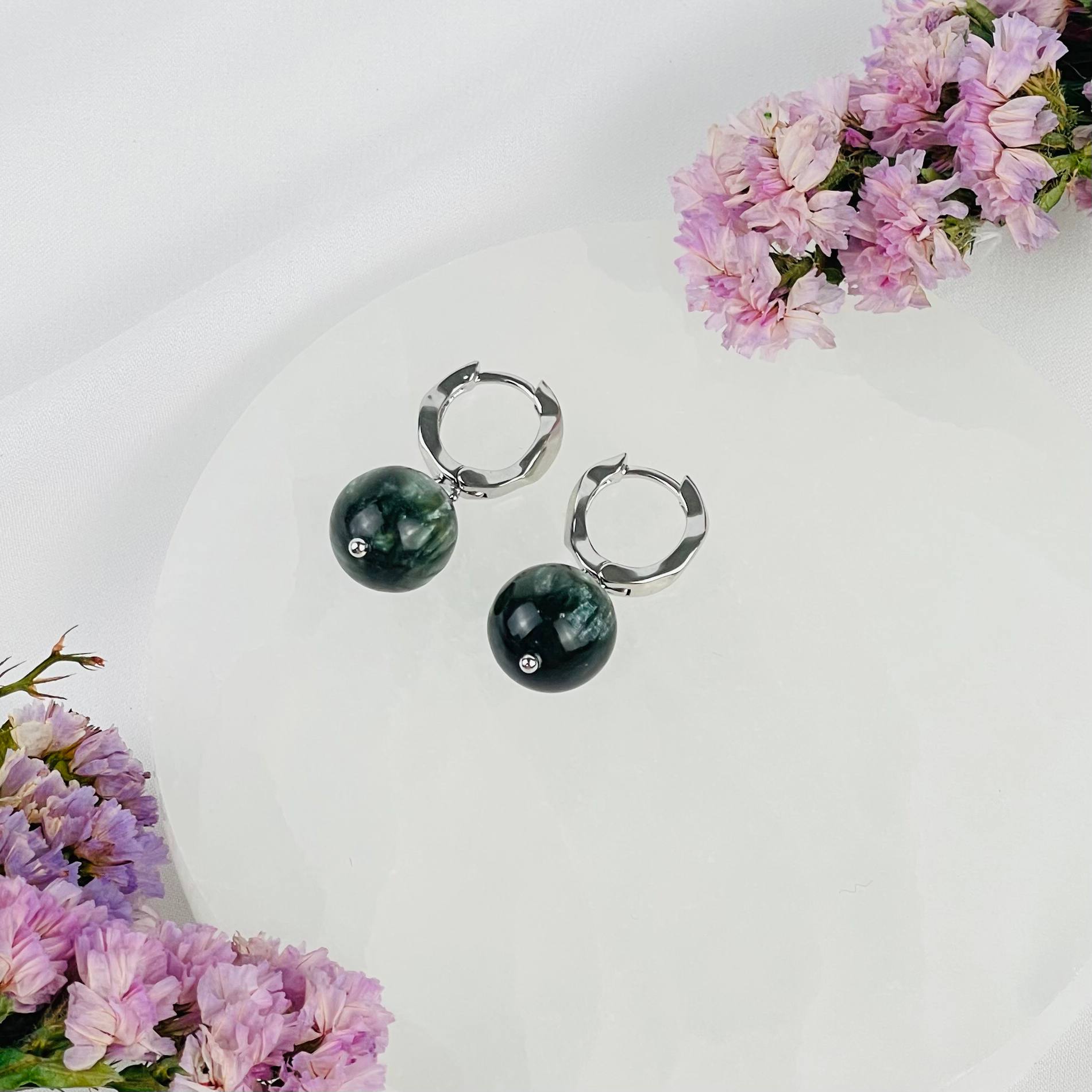 Радуга Самоцветов Серьги из Серафинита