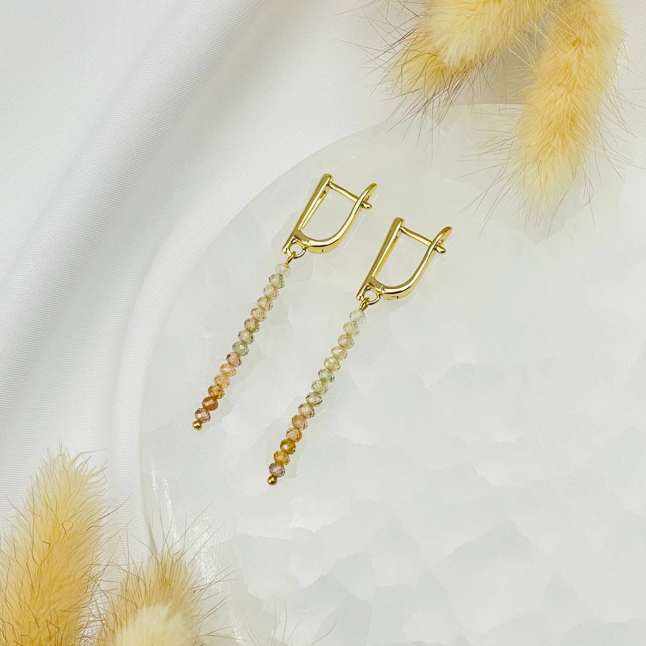 Радуга Самоцветов Серьги длинные из натурального Циркона