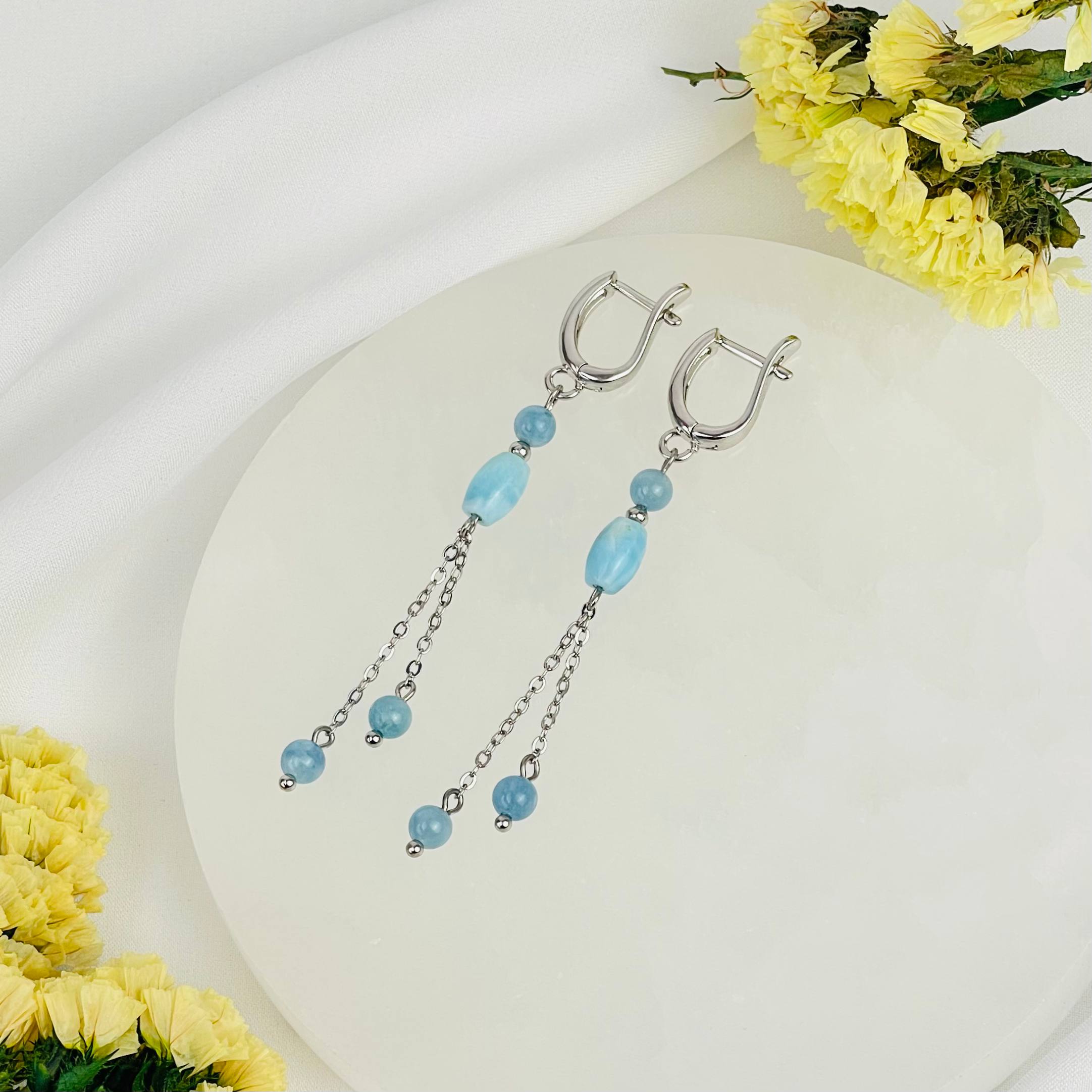 Радуга Самоцветов Серьги из Аквамарина и Ларимара