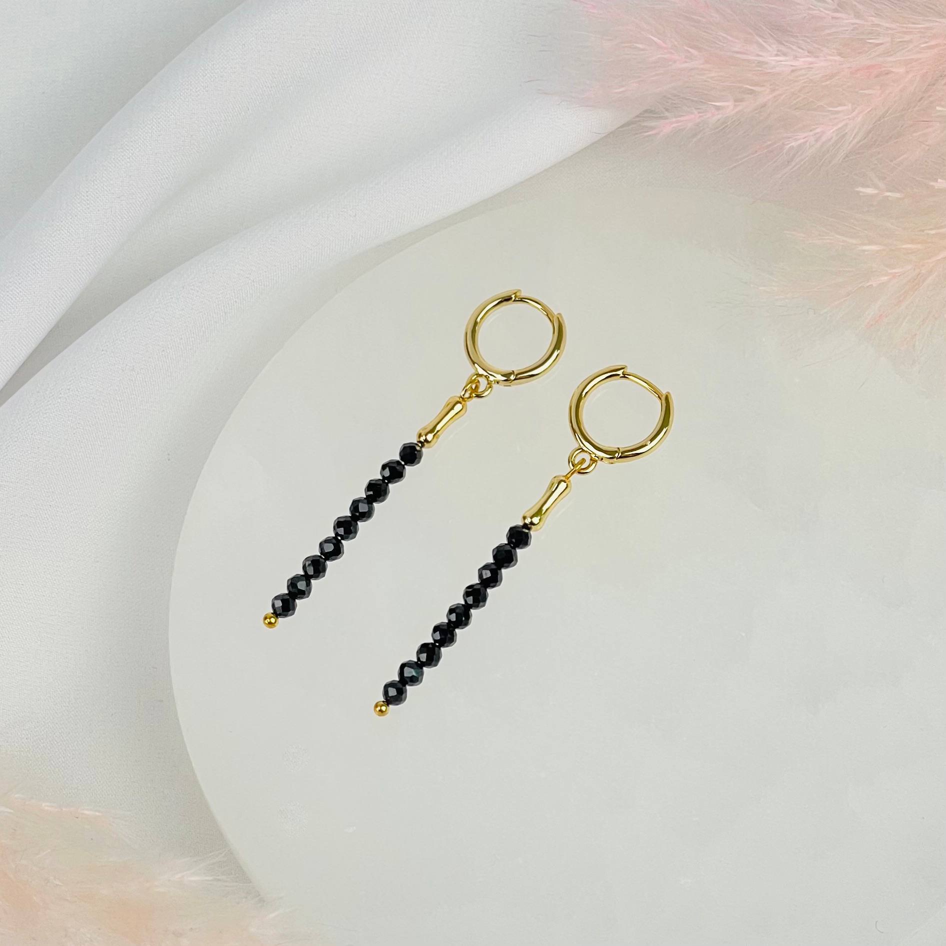 Радуга Самоцветов Серьги длинные из черной Шпинели