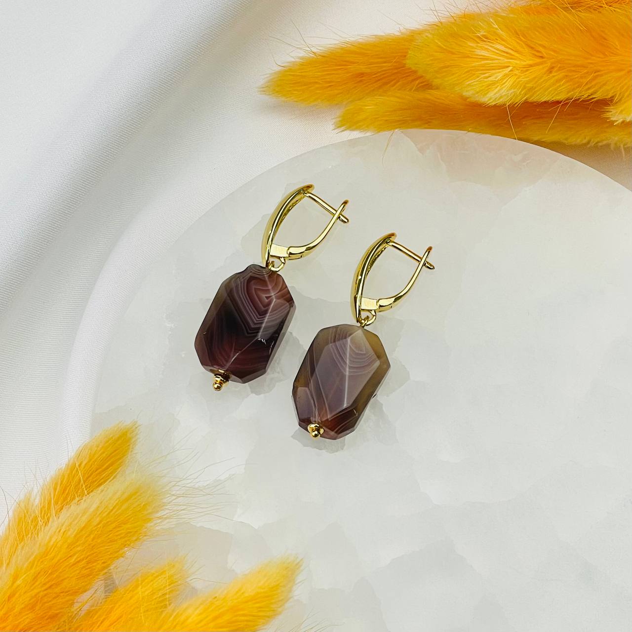 Радуга Самоцветов Серьги из ботсванского Агата