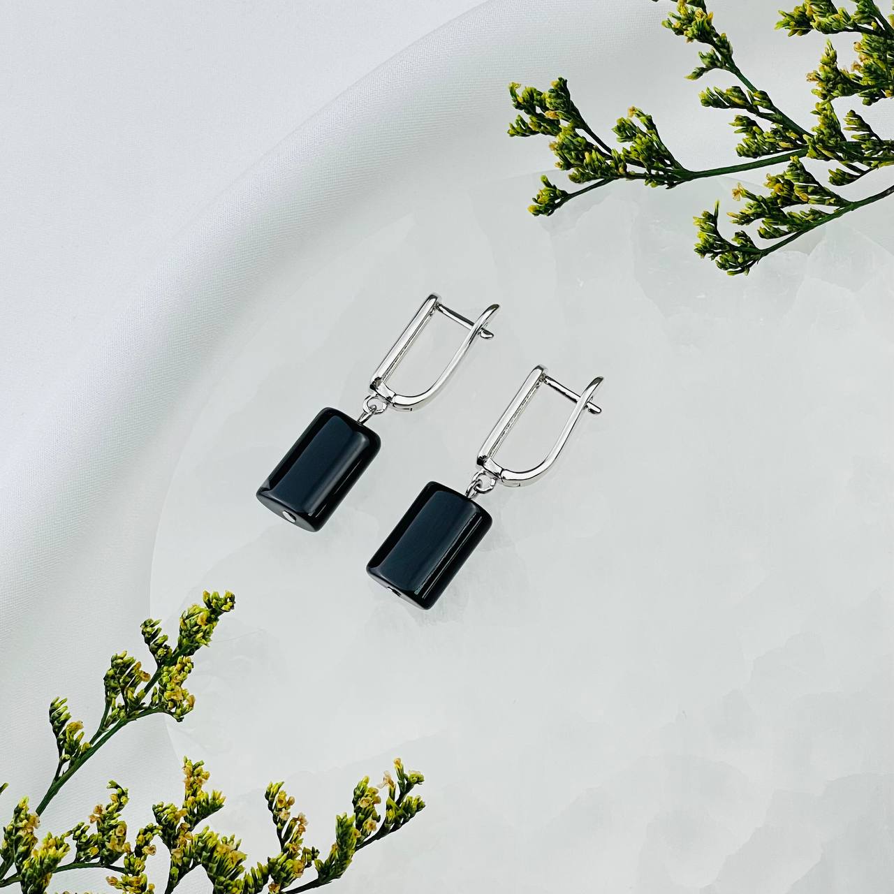 Радуга Самоцветов Серьги из черного Агата