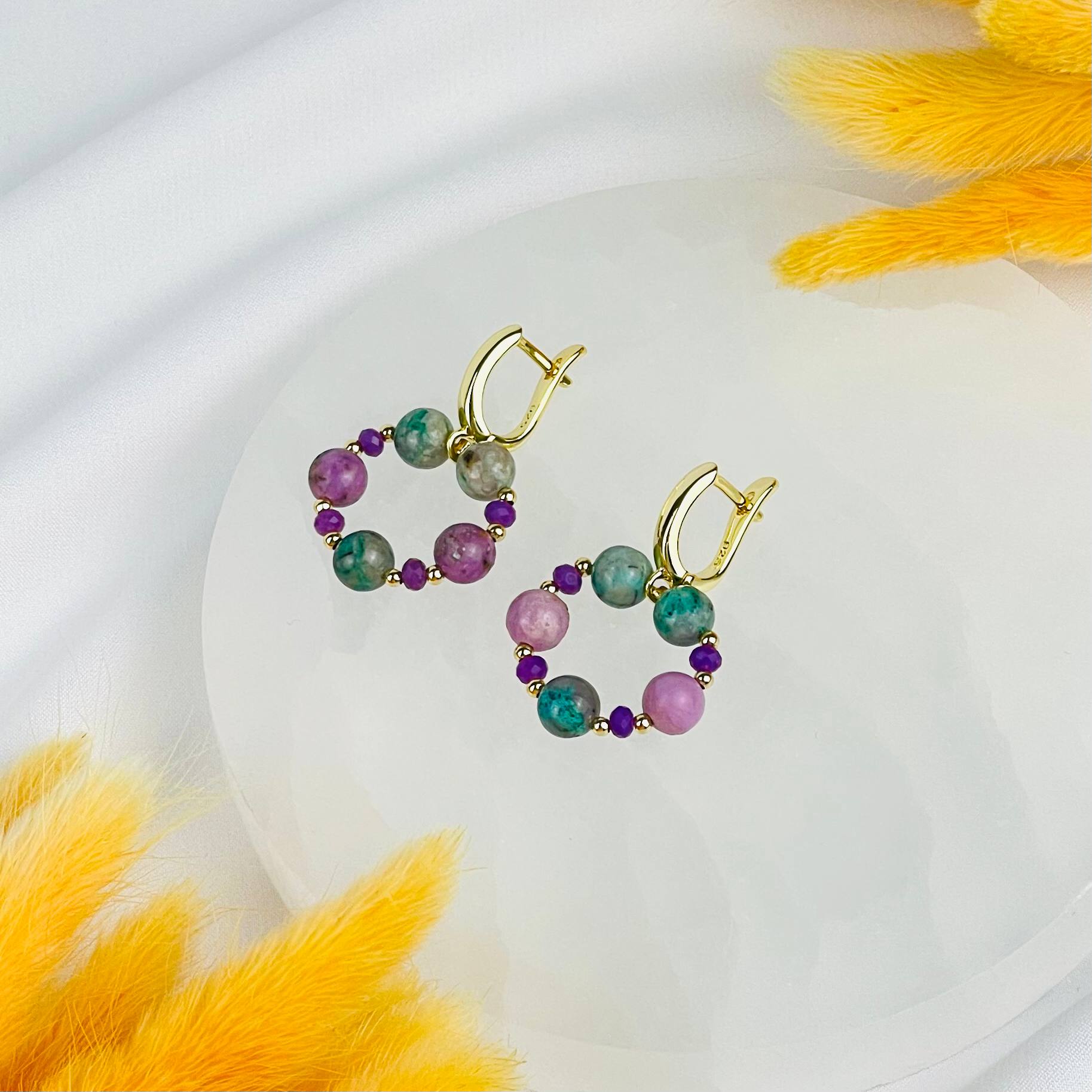 Радуга Самоцветов Серьги из Фуксита и Варисцита